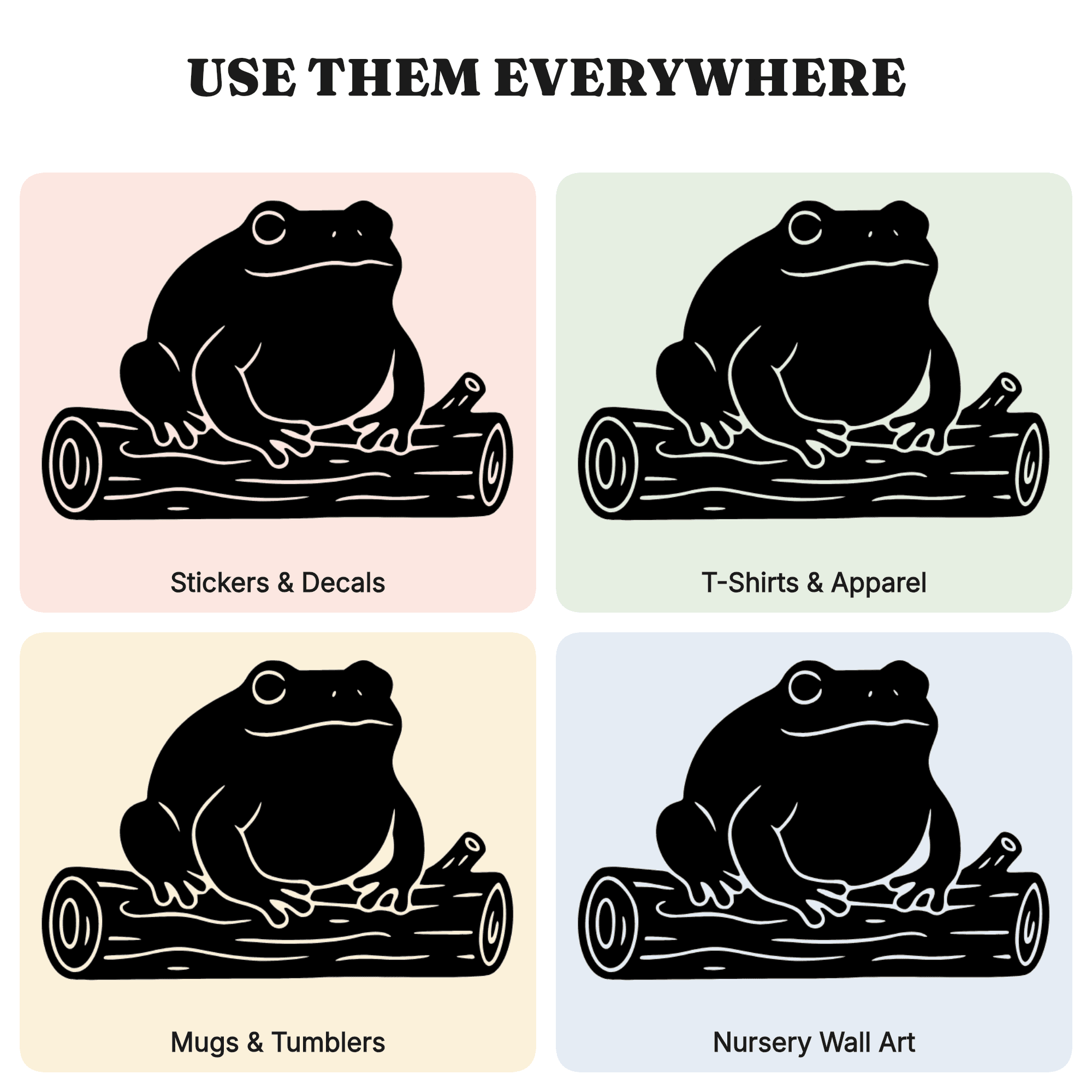 Boho Frog on Log SVG PNG Cut File, Cottagecore Woodland Frog Silhouette, Nature Lover Craft Design — view 4