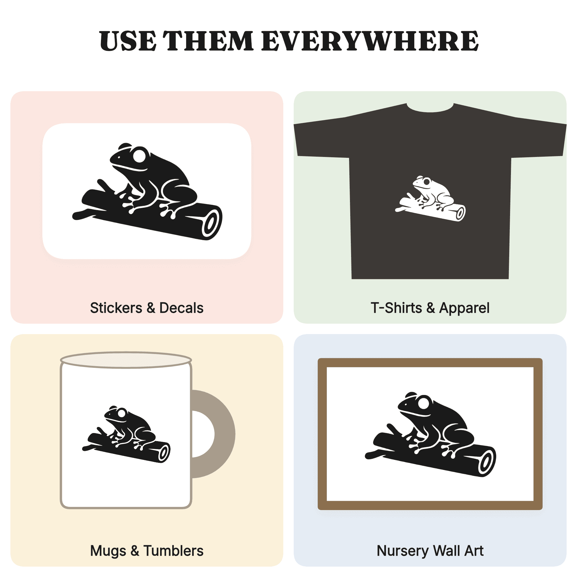 Frog on Log SVG PNG, Abstract Frog Silhouette Cut File, Minimalist Nature Design, Vinyl Decal SVG — view 4