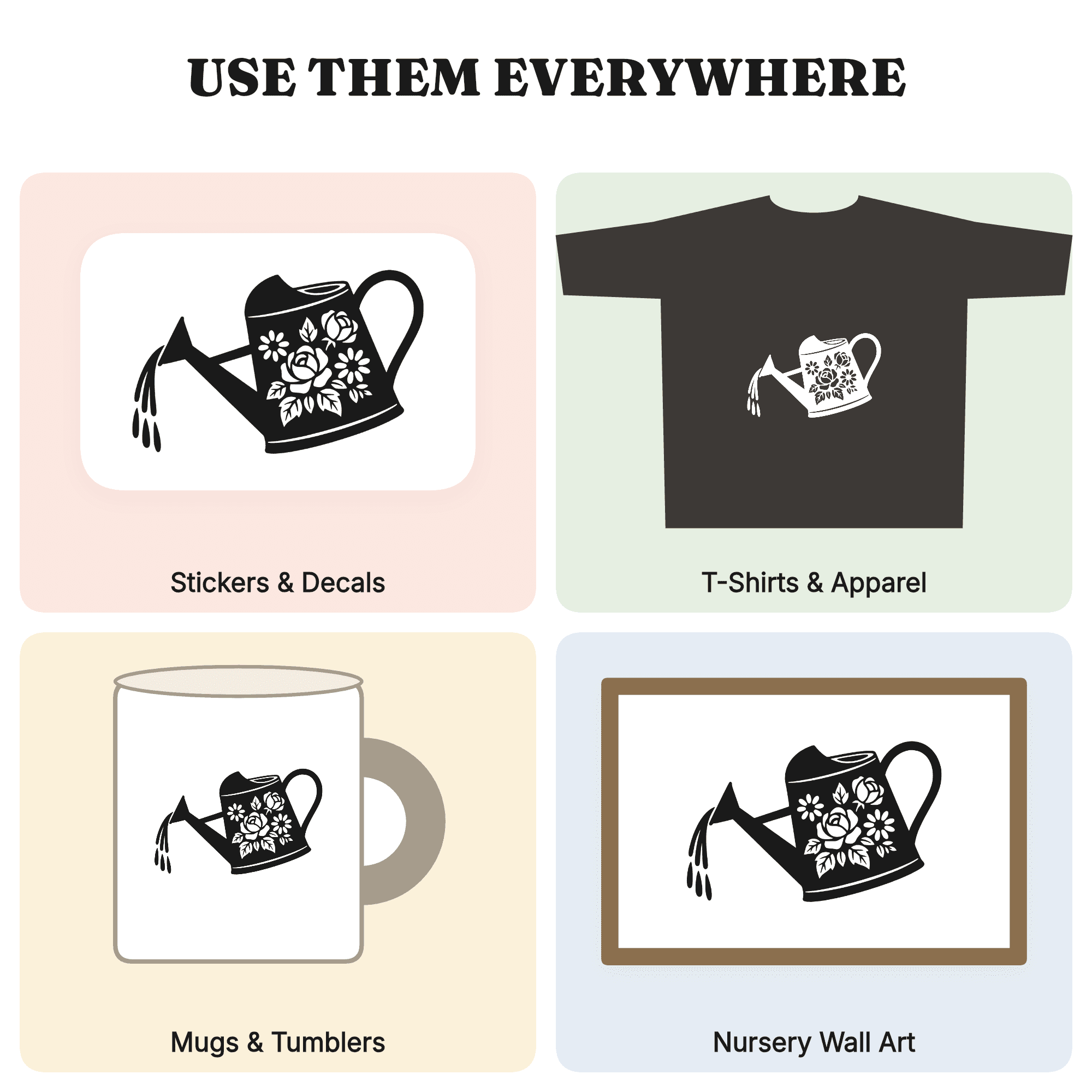 Vintage Watering Can SVG PNG, Garden Stream Floral Cottagecore Mothers Day Cut File for Cricut — view 4