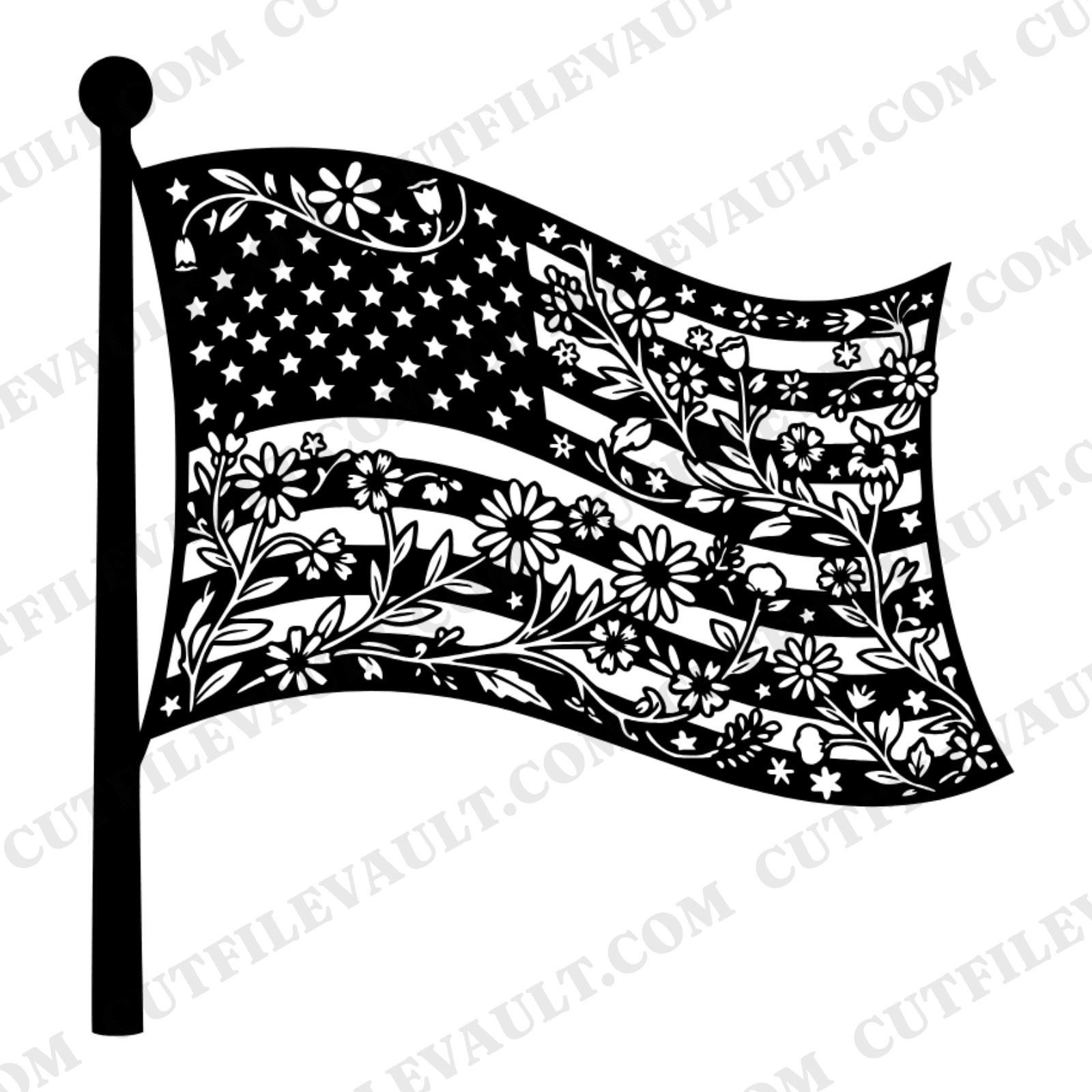 Floral American Flag SVG PNG, Wildflower Memorial Day Patriotic Cottagecore Cut File for Cricut