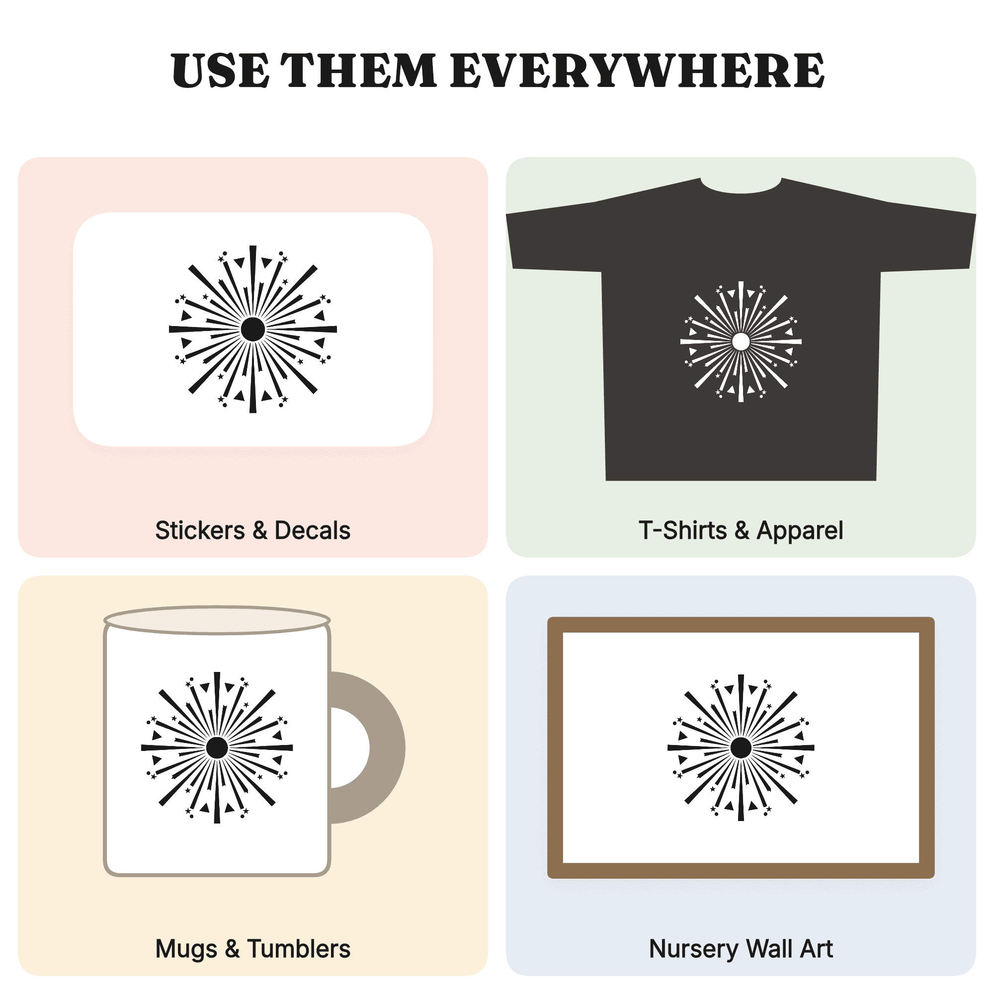 Mid-Century Firework Burst SVG PNG, Retro Starburst Explosion Cut File, 4th of July Clipart Design — view 4