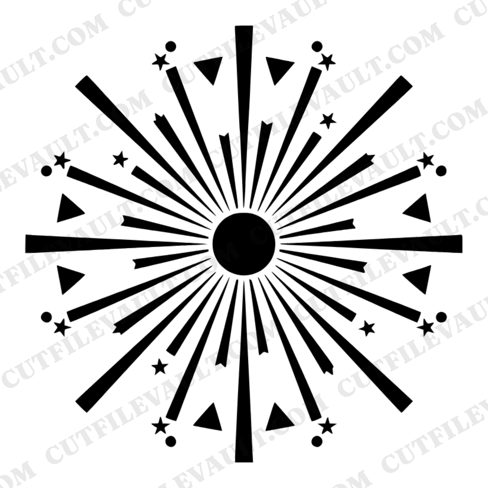 Mid-Century Firework Burst SVG PNG, Retro Starburst Explosion Cut File, 4th of July Clipart Design