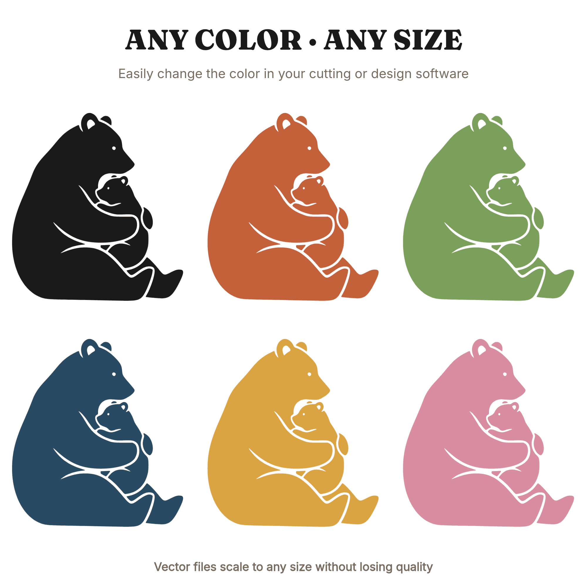 Mama Bear Hug SVG PNG Retro 70s Silhouette Cut File Mother's Day Nursery Decor Card Making — view 3