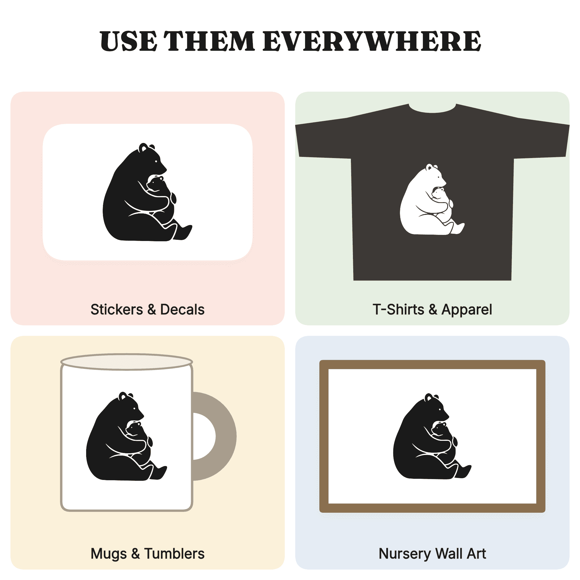 Mama Bear Hug SVG PNG Retro 70s Silhouette Cut File Mother's Day Nursery Decor Card Making — view 4