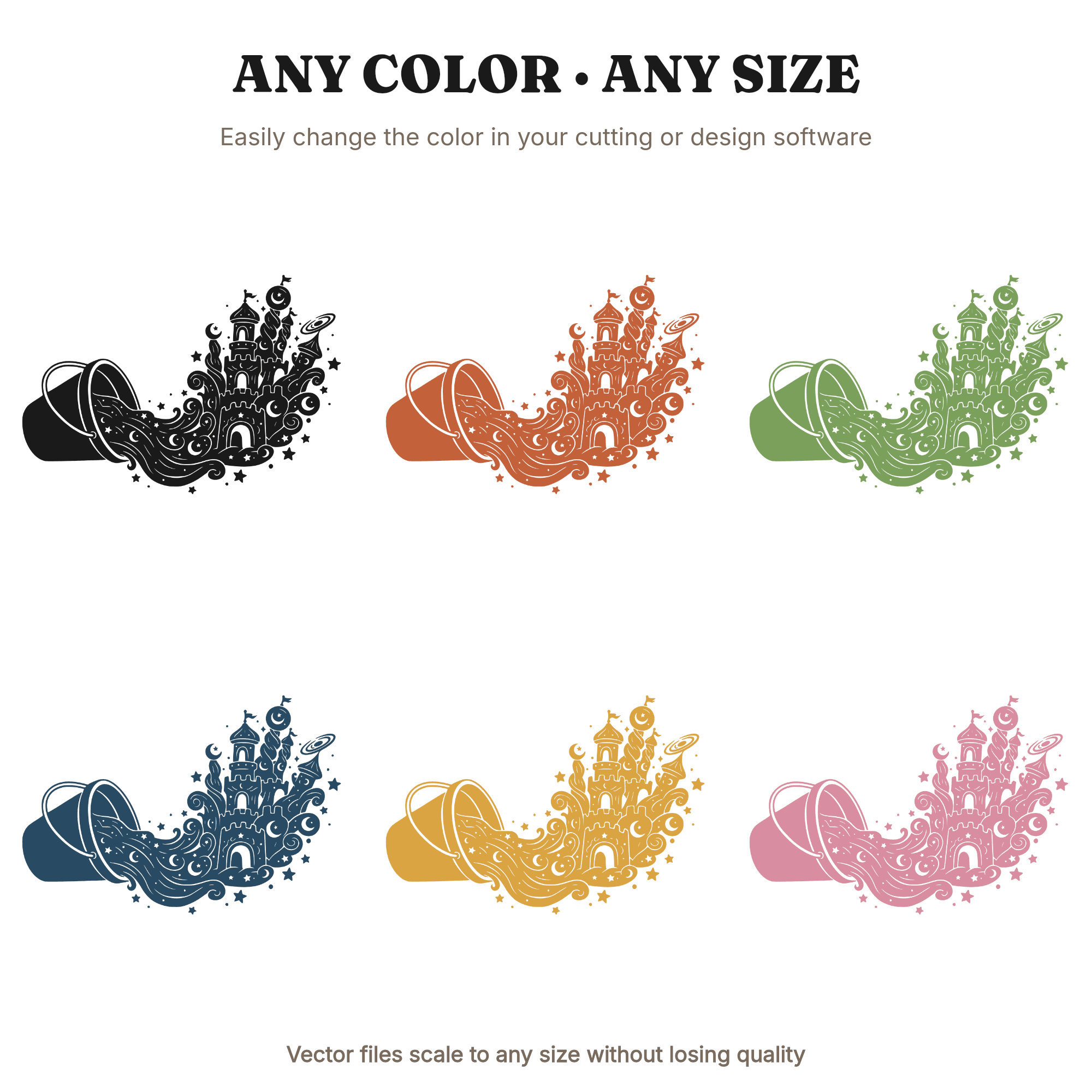 Mystical Summer Sandcastle Beach Bucket SVG PNG, Celestial Moon Stars Beach Cut File — view 3