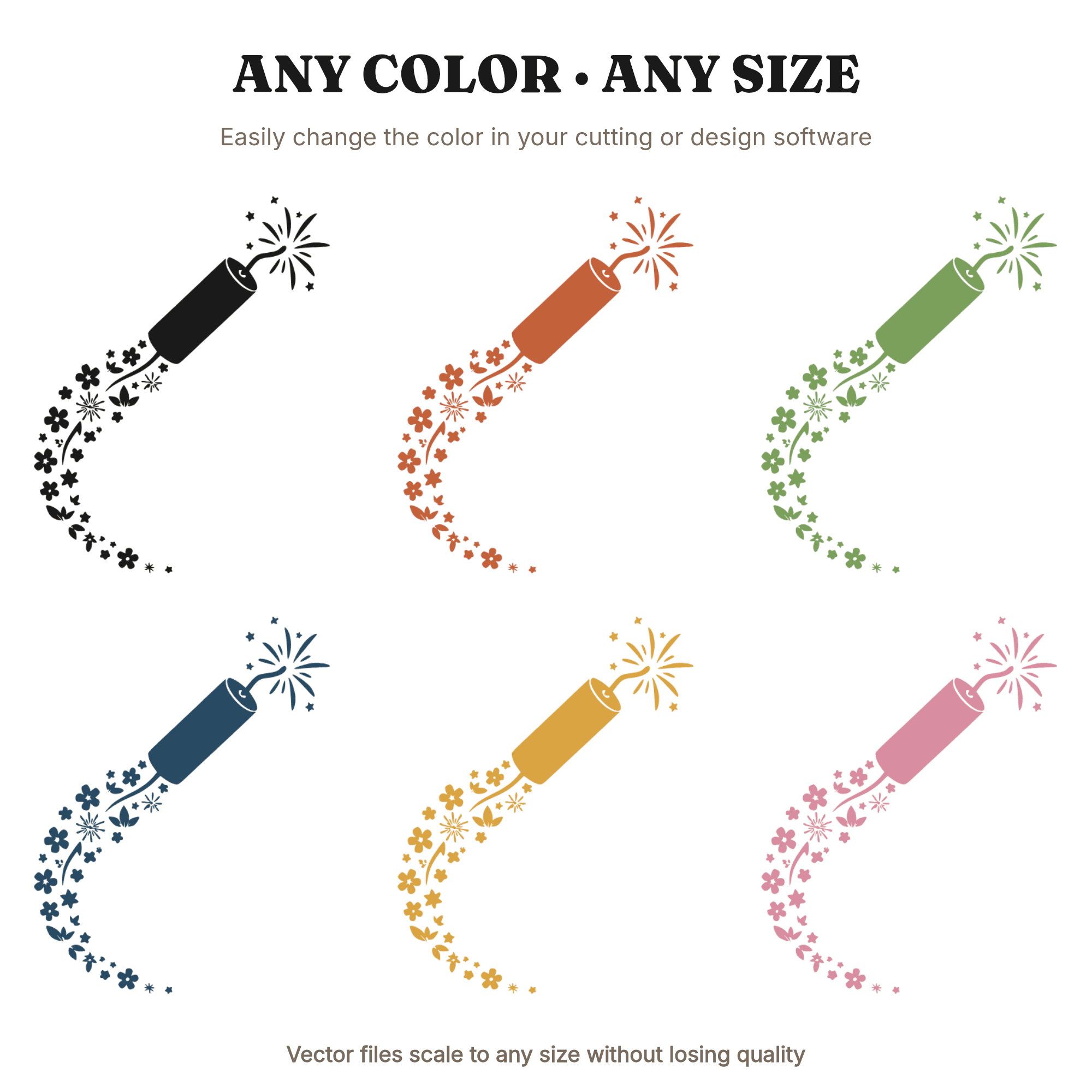 Leaping Firecracker SVG PNG, Floral Sparkle Trail Cut File, Cottagecore 4th of July Design — view 3