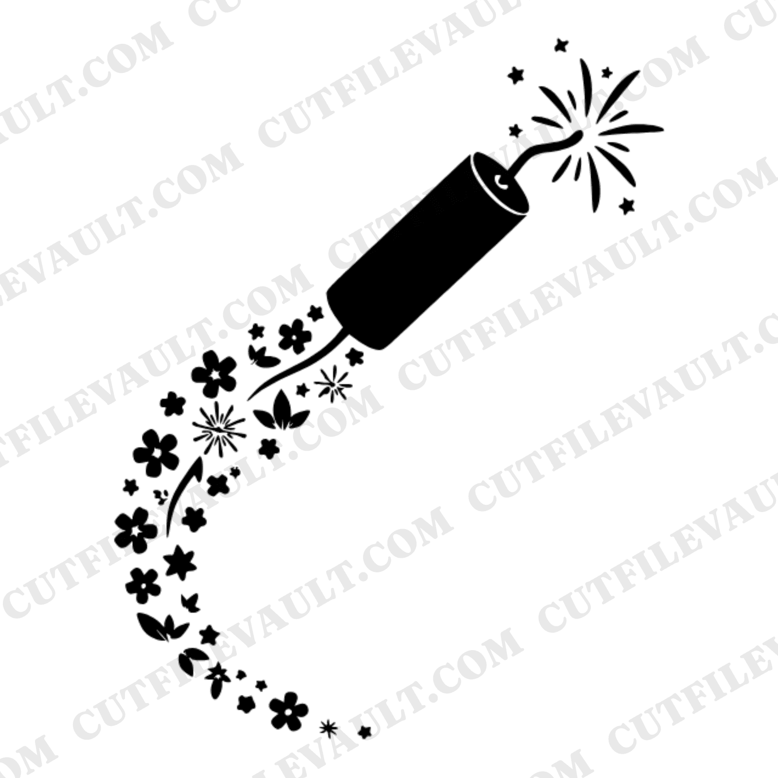 Leaping Firecracker SVG PNG, Floral Sparkle Trail Cut File, Cottagecore 4th of July Design