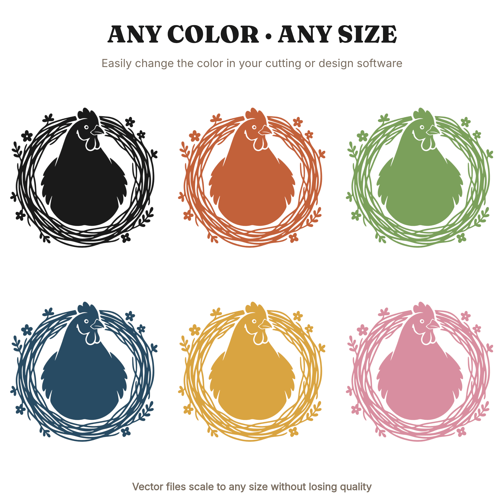 Mama Hen in Nest SVG PNG Mother's Day Farmhouse Silhouette Cut File Cottagecore Floral Design — view 3