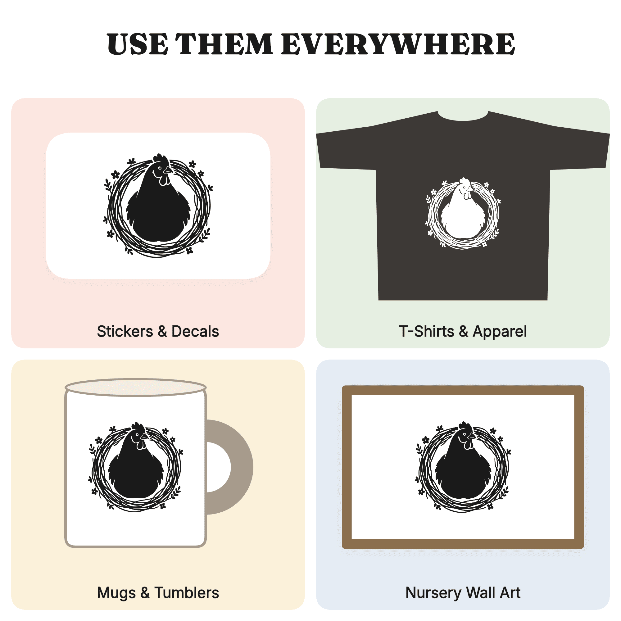 Mama Hen in Nest SVG PNG Mother's Day Farmhouse Silhouette Cut File Cottagecore Floral Design — view 4