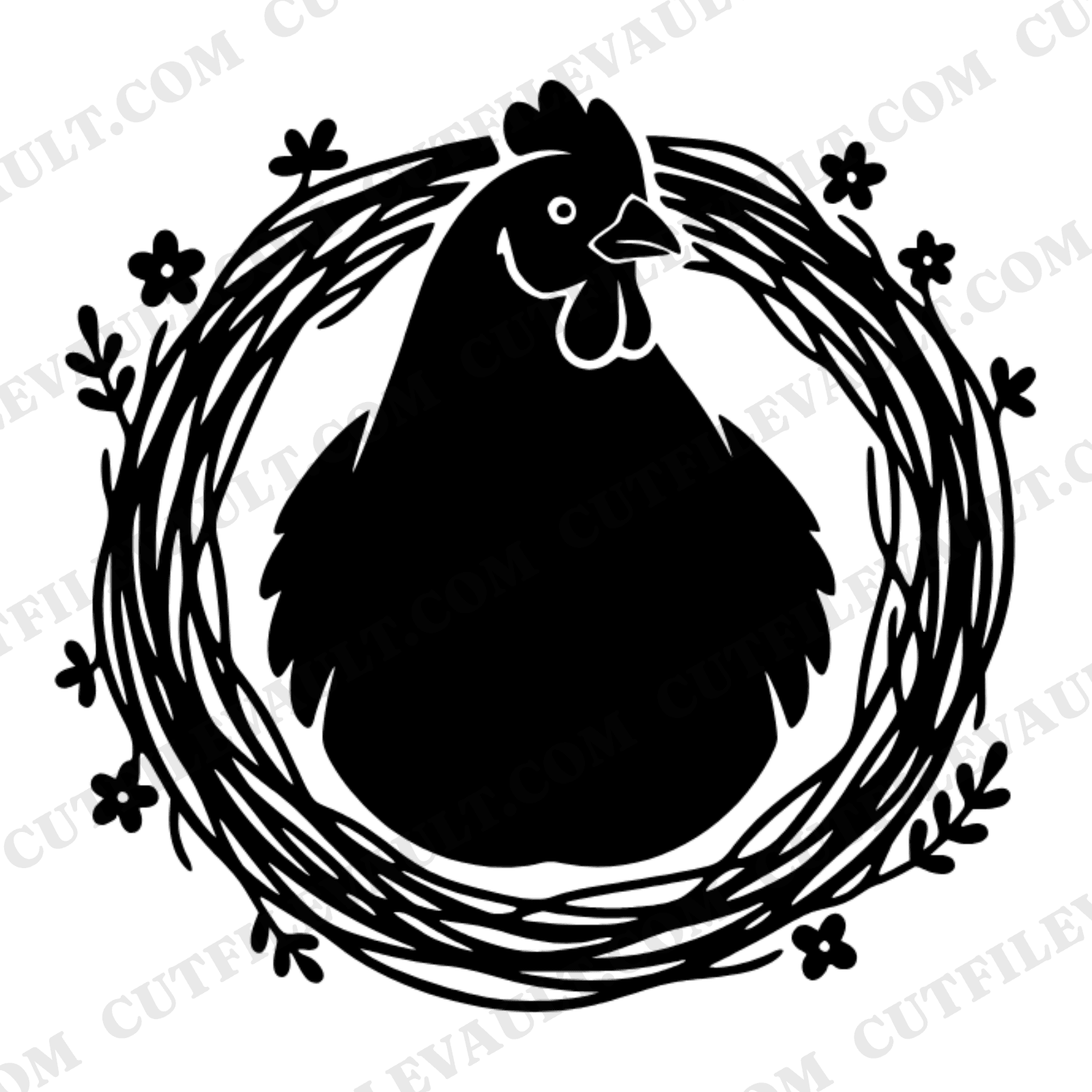 Mama Hen in Nest SVG PNG Mother's Day Farmhouse Silhouette Cut File Cottagecore Floral Design