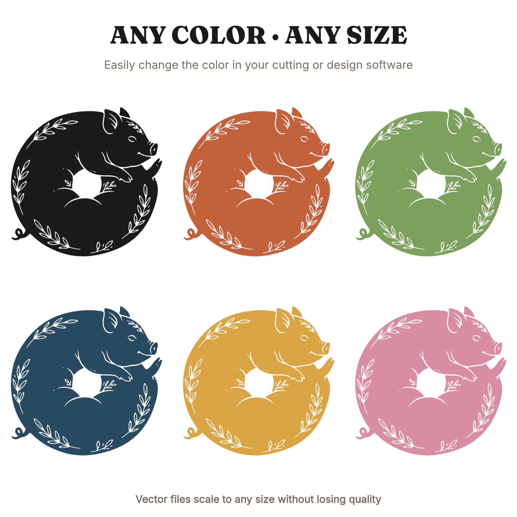 Chubby Piglet Donut Ring SVG PNG, Vintage Botanical Silhouette Cut File, National Donut Day — view 3