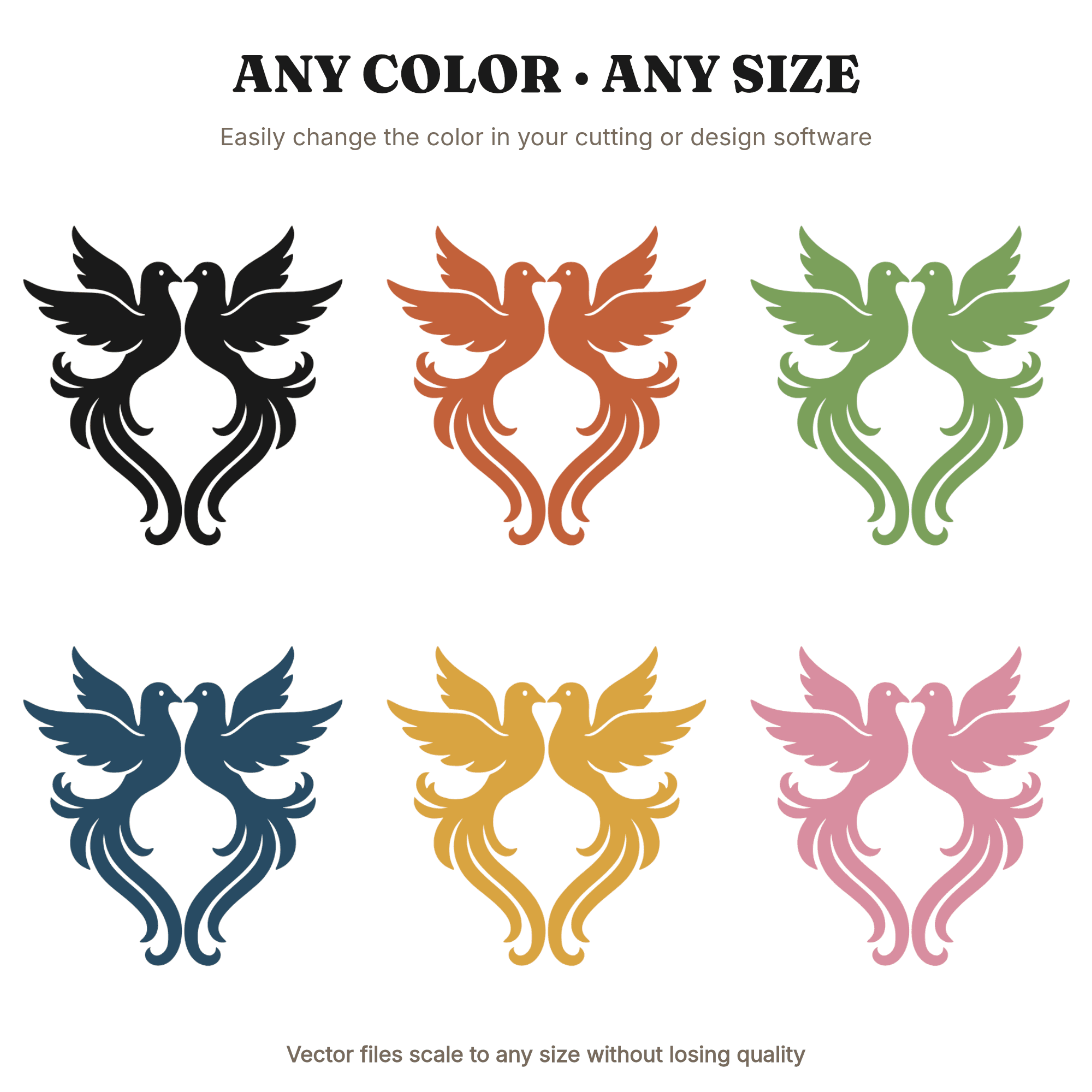 Retro Love Doves Heart SVG PNG Wedding Silhouette Cut File 70s Boho Romantic Bird Design — view 3