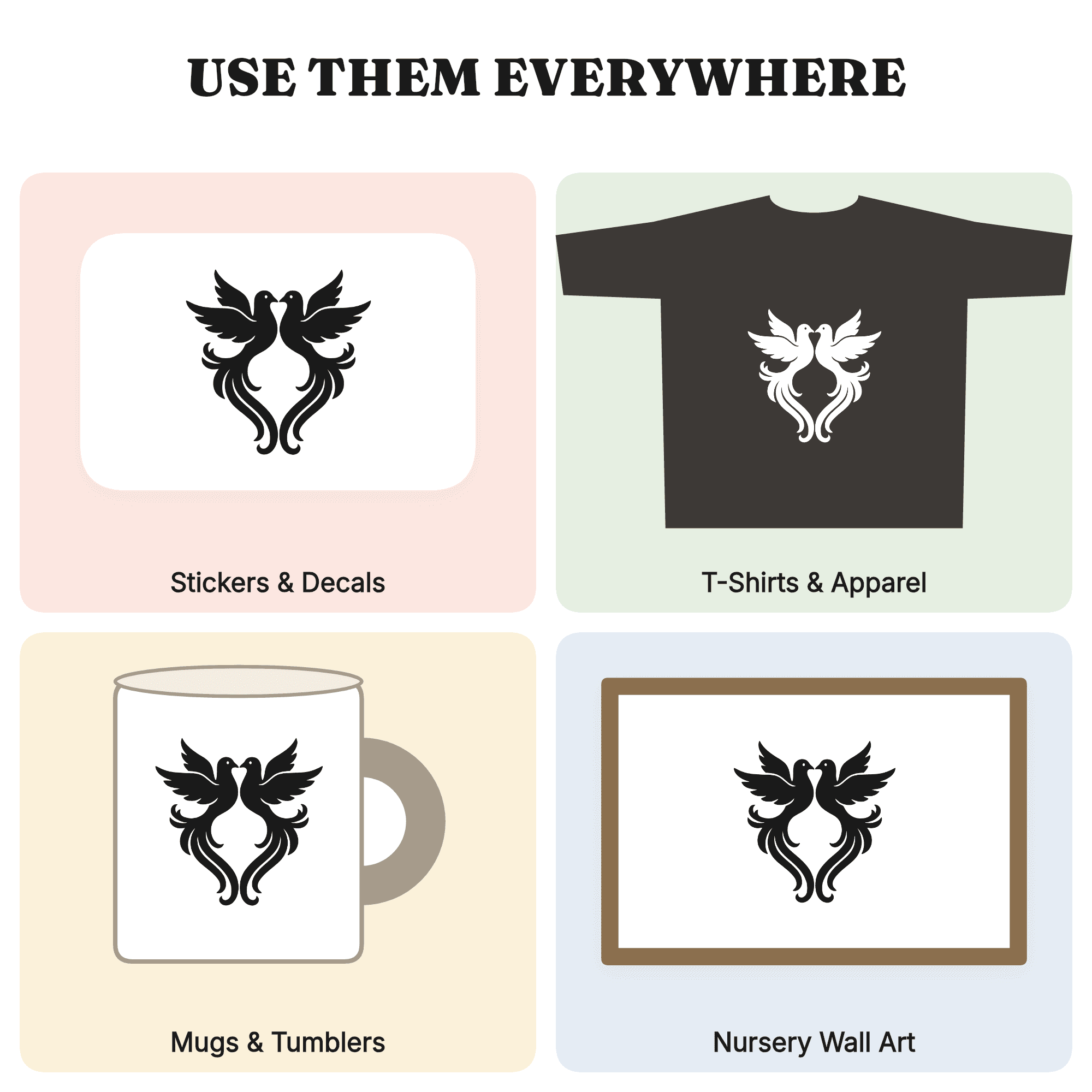 Retro Love Doves Heart SVG PNG Wedding Silhouette Cut File 70s Boho Romantic Bird Design — view 4