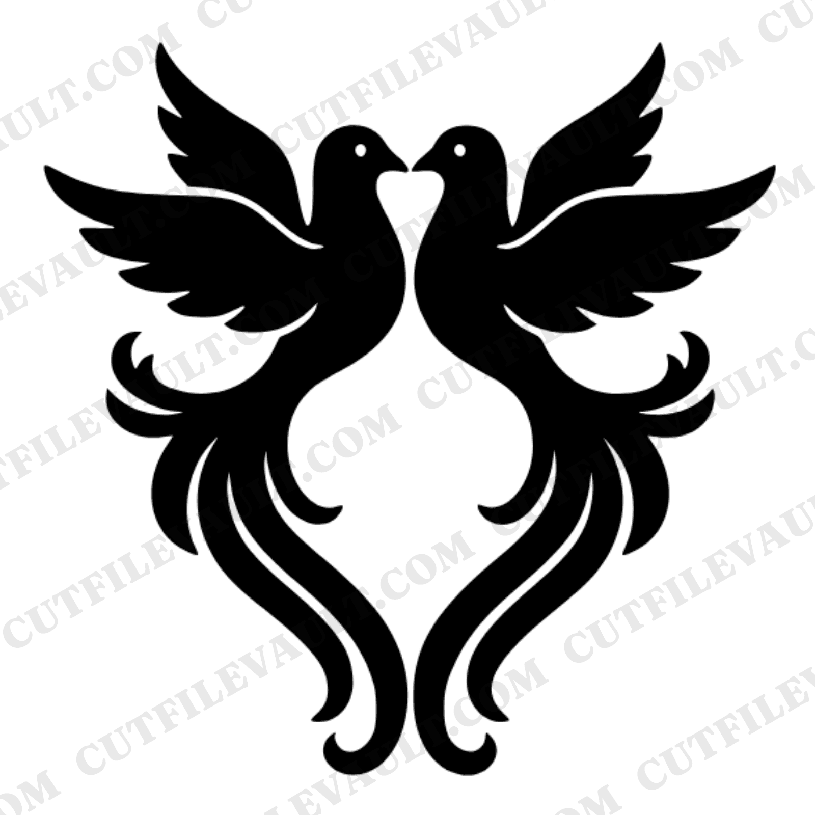 Retro Love Doves Heart SVG PNG Wedding Silhouette Cut File 70s Boho Romantic Bird Design