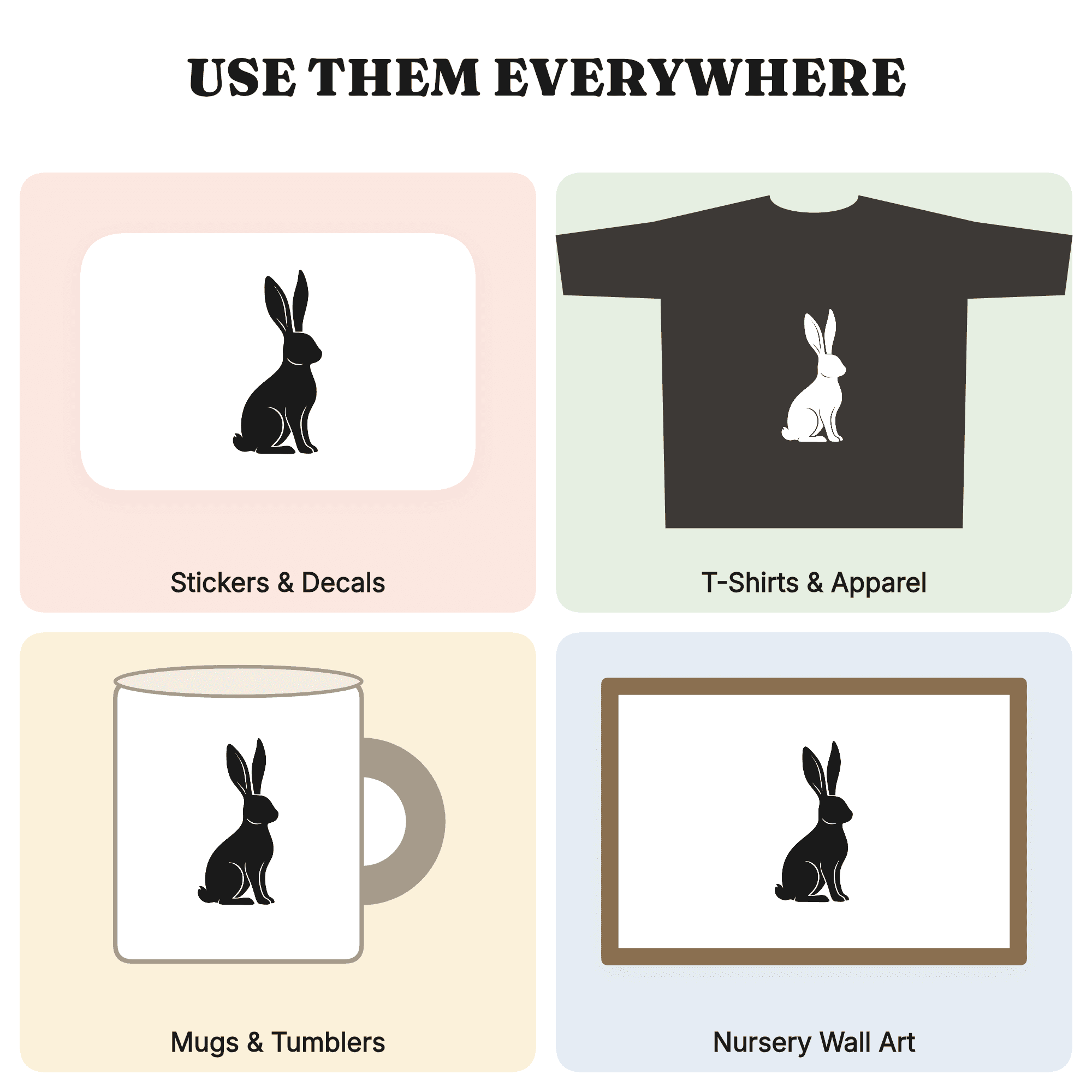 Celestial Garden Bunny SVG PNG, Mystical Rabbit Silhouette Alert Pose, Upright Bunny Cut File — view 4
