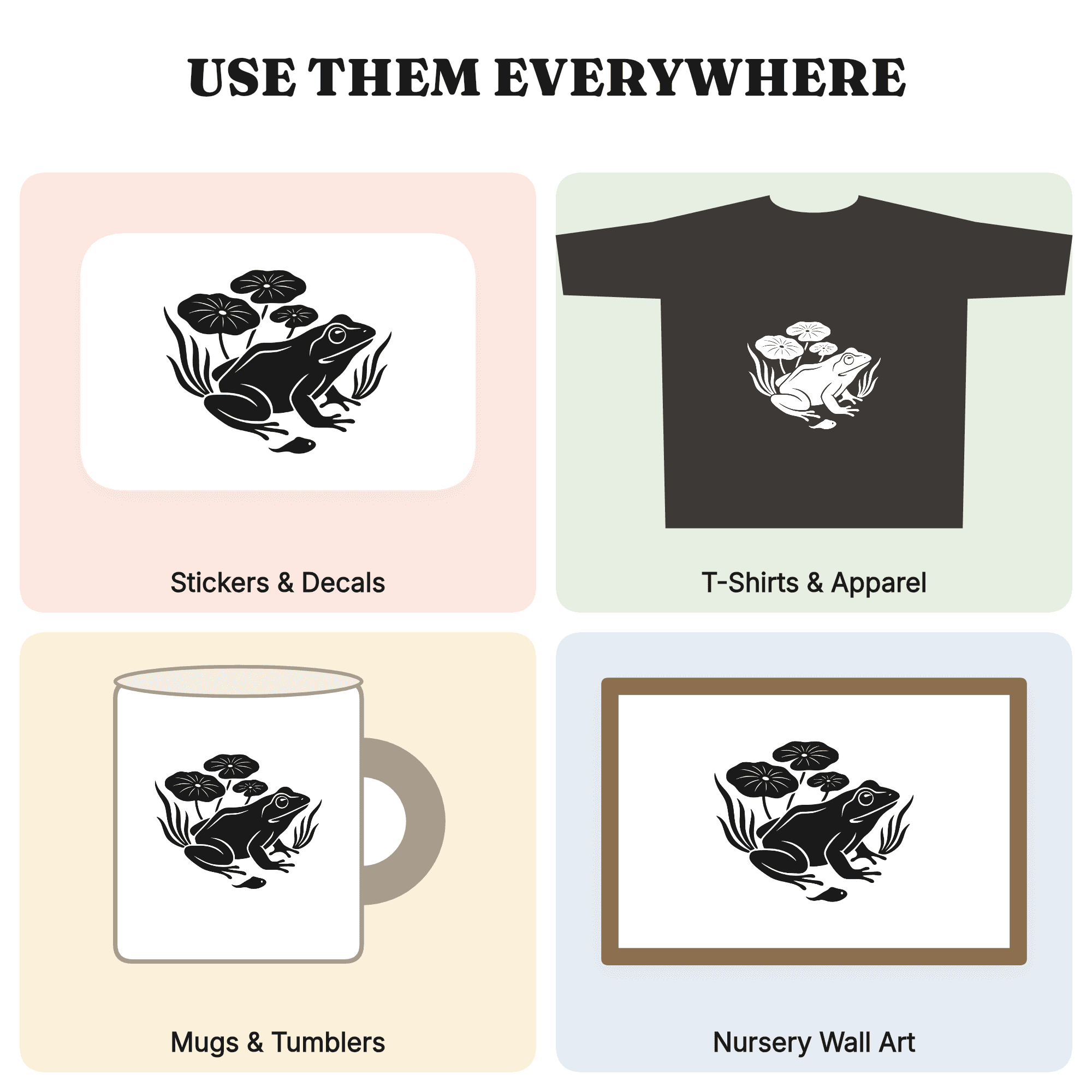 Mother Frog and Tadpole SVG PNG, Vintage Botanical Silhouette, Mother's Day Cut File, Nature Mom — view 4