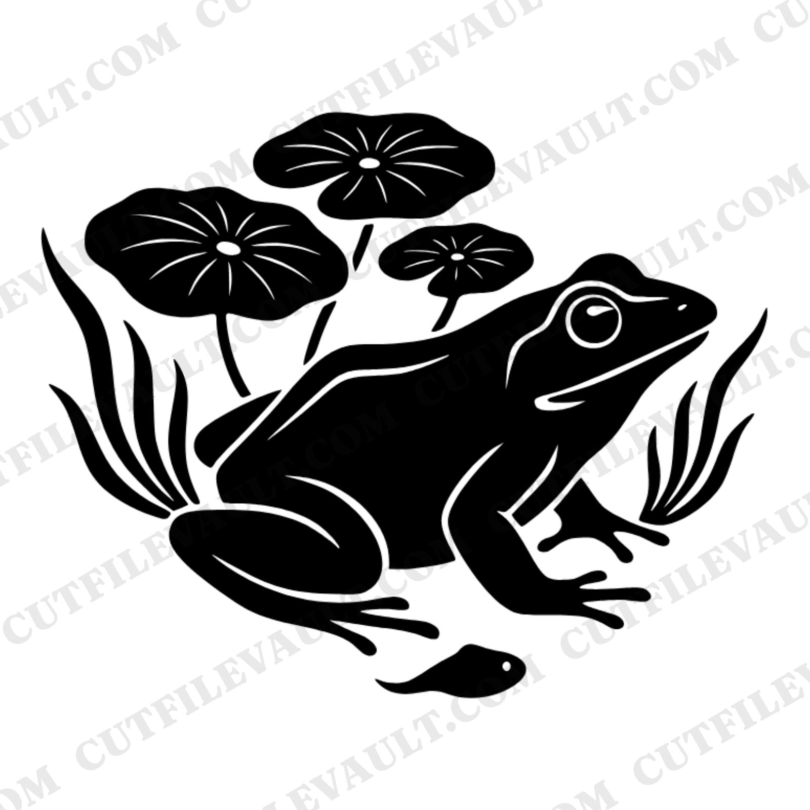 Mother Frog and Tadpole SVG PNG, Vintage Botanical Silhouette, Mother's Day Cut File, Nature Mom