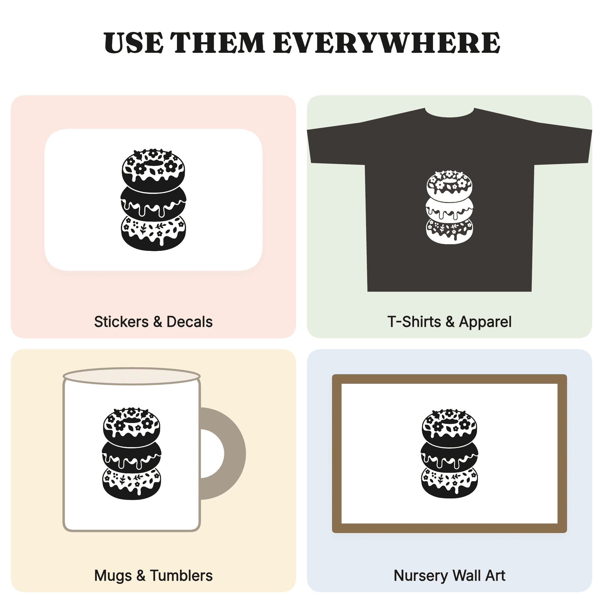 Cottagecore Floral Donut Tower SVG PNG, National Donut Day Cut File, Whimsical Donut Stack Design — view 4