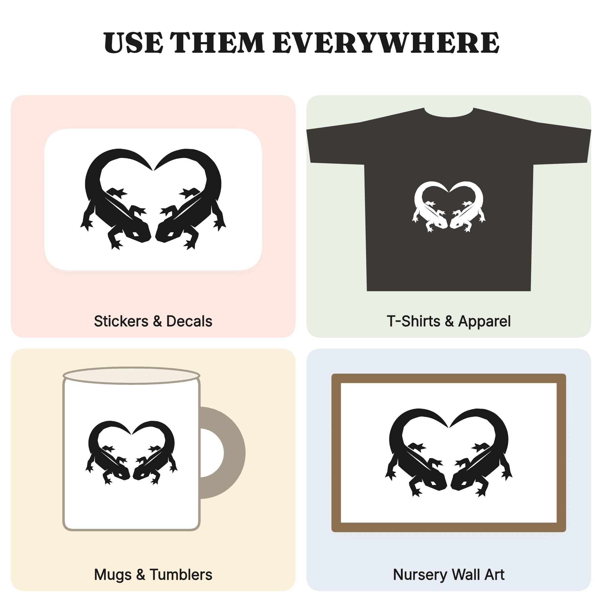 Newt Love Heart Wedding SVG PNG, Geometric Animal Silhouette Cut File, Modern Brutalist Decor — view 4