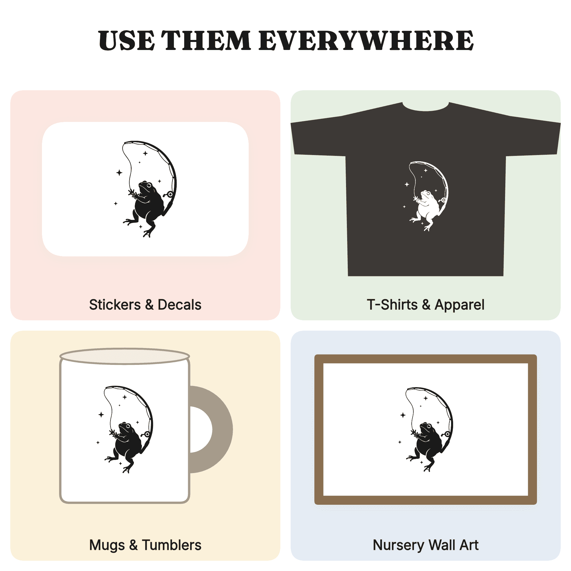 Celestial Fisherman Toad Crescent Moon SVG PNG, Mystical Father's Day Fishing Pole Cut File — view 4