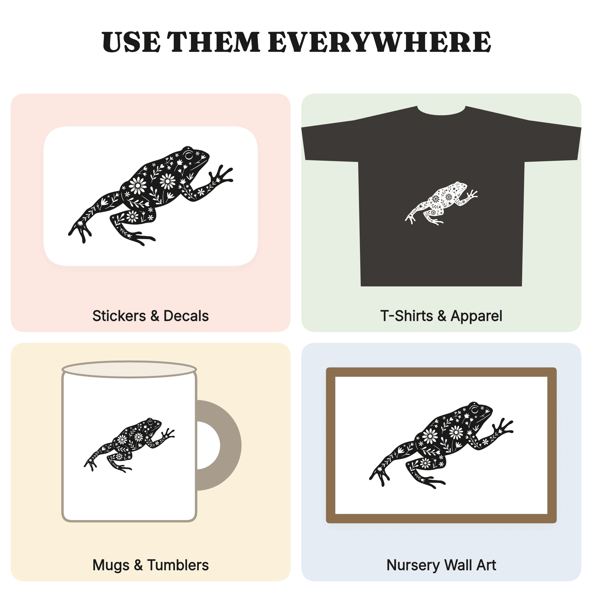 Patriotic Bullfrog SVG PNG, Leaping Frog with Flowers Cut File, Cottage Floral Fourth of July — view 4