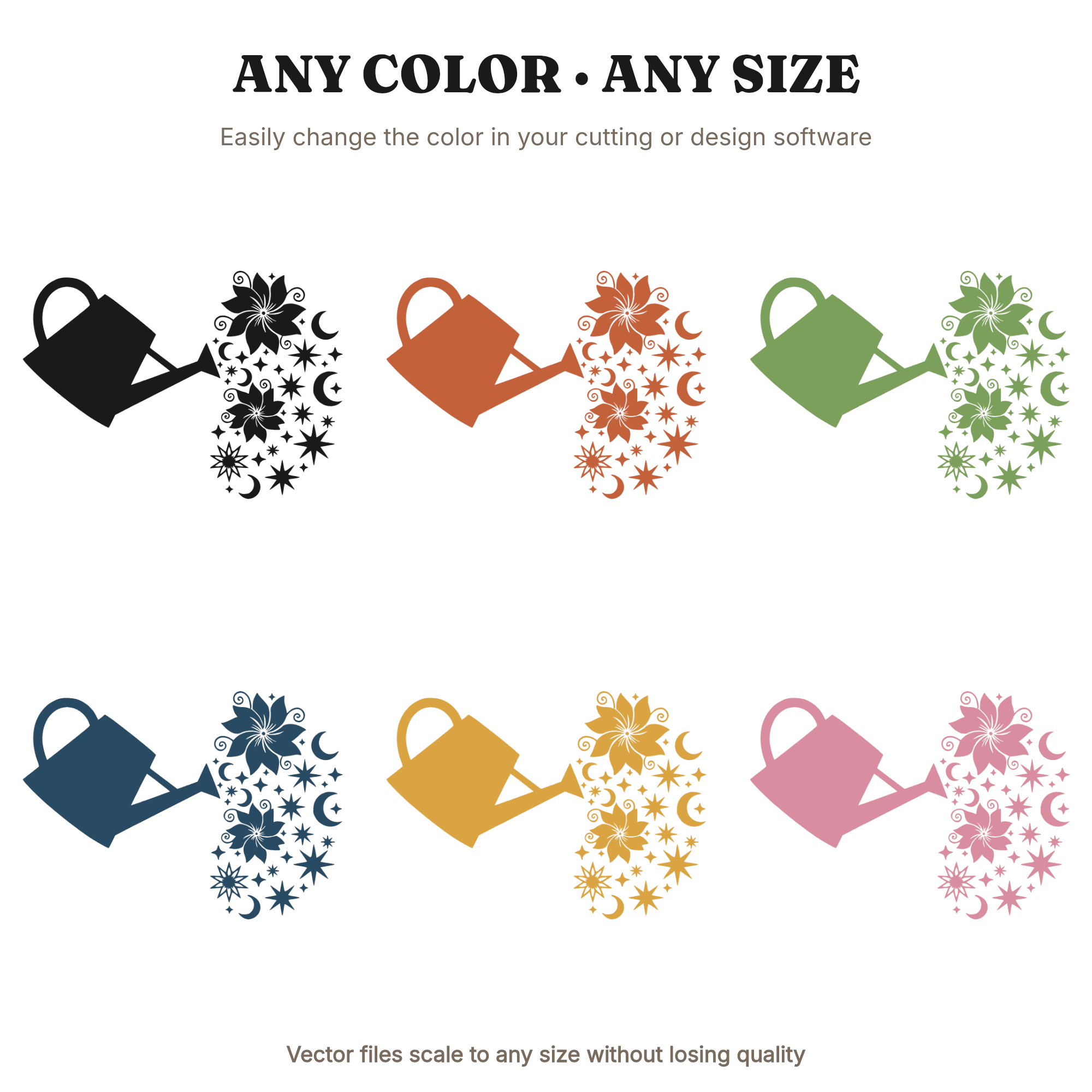 Celestial Watering Can SVG PNG, Mystical Moon Stars Flowers, Mothers Day Cut File, Cosmic Nurture Design — view 3