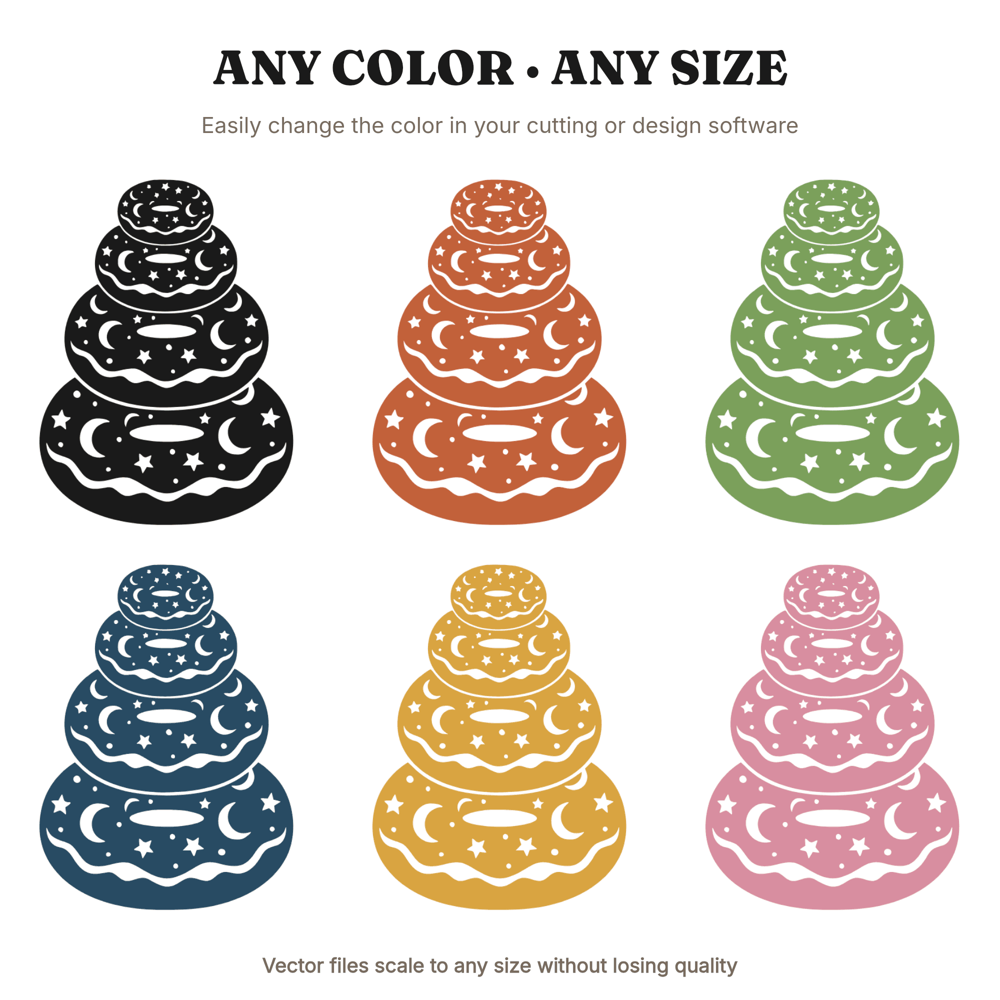 Celestial Donut Tower SVG PNG, Mystical Moons Stars Donuts Cut File, National Donut Day Craft — view 3