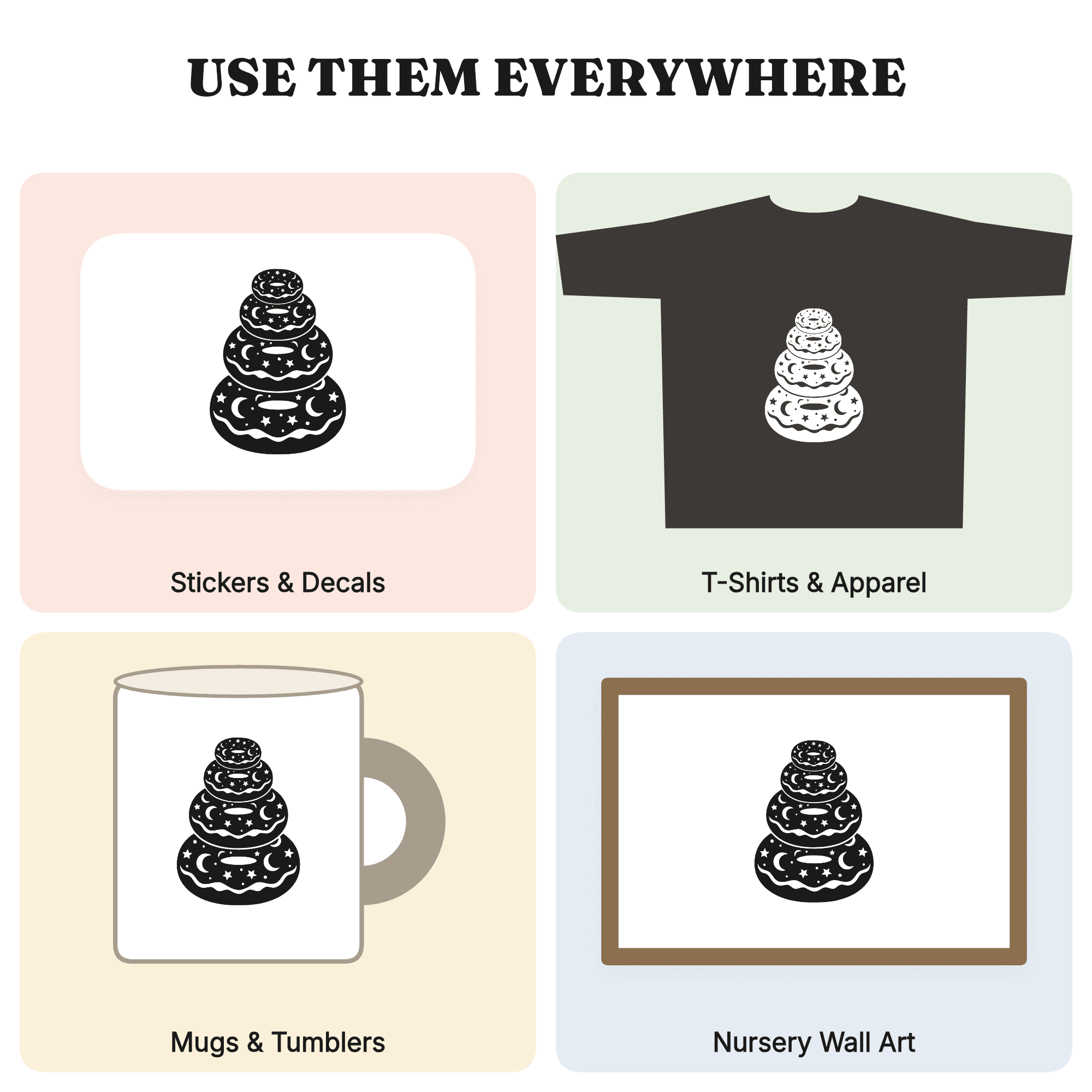 Celestial Donut Tower SVG PNG, Mystical Moons Stars Donuts Cut File, National Donut Day Craft — view 4