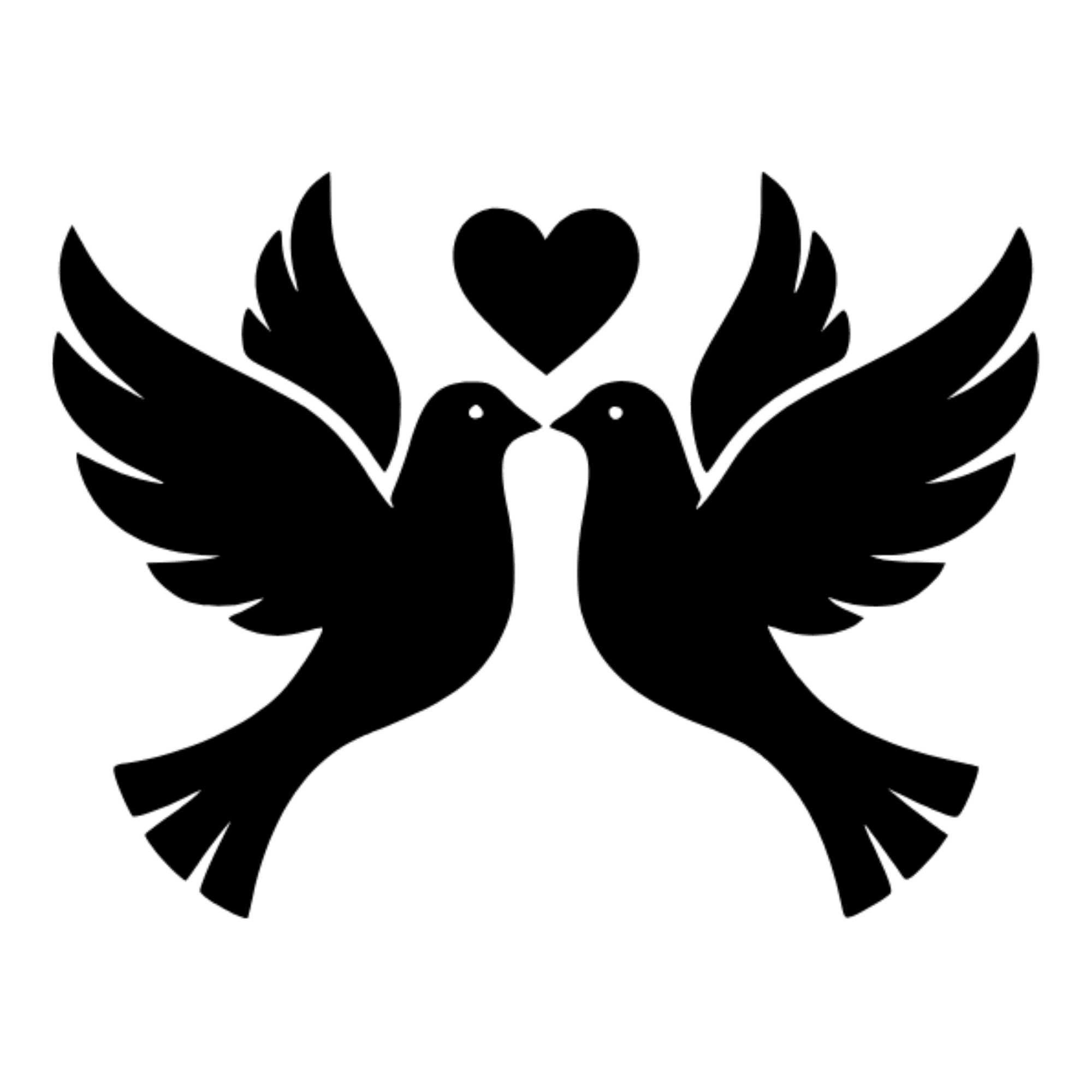 Retro Love Doves Heart SVG PNG, 70s Wedding Silhouette Cut File, Groovy Doves Heart Design — view 2