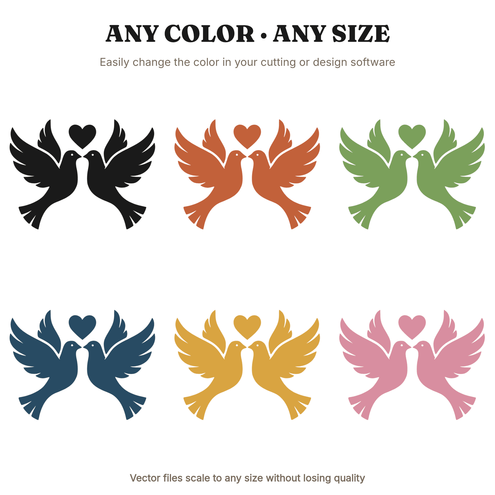 Retro Love Doves Heart SVG PNG, 70s Wedding Silhouette Cut File, Groovy Doves Heart Design — view 3