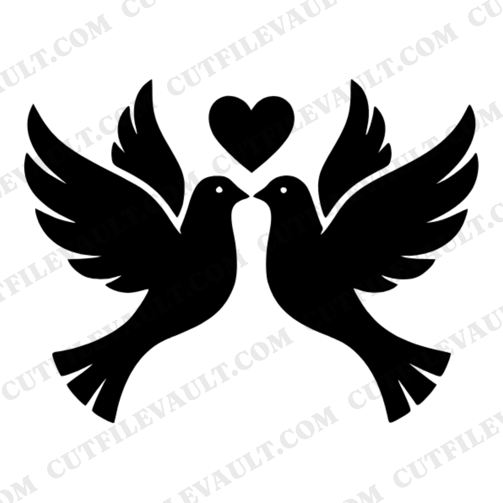 Retro Love Doves Heart SVG PNG, 70s Wedding Silhouette Cut File, Groovy Doves Heart Design — view 1
