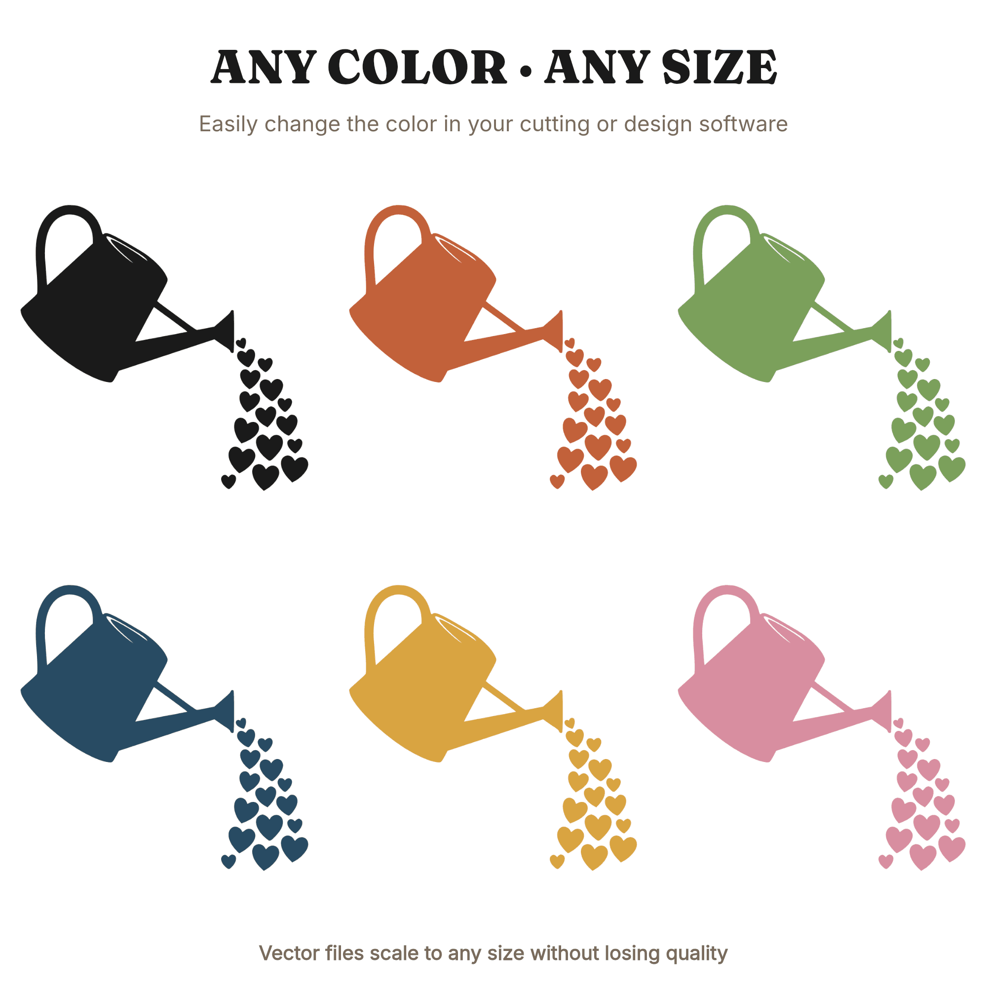 Mother's Day Watering Can SVG PNG, Cascading Hearts Cut File, Cottagecore Floral Mom Gift Design — view 2