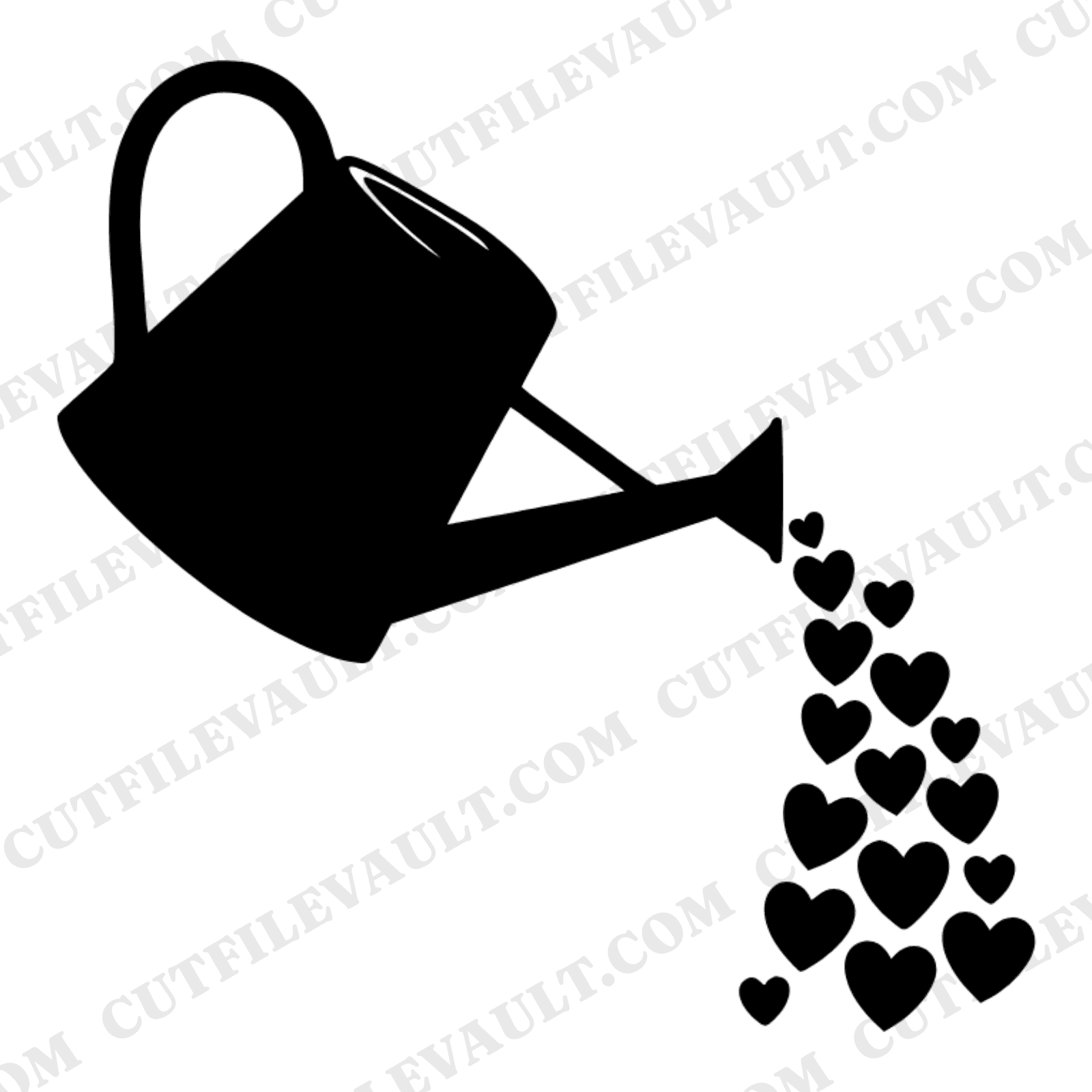 Mother's Day Watering Can SVG PNG, Cascading Hearts Cut File, Cottagecore Floral Mom Gift Design — view 1