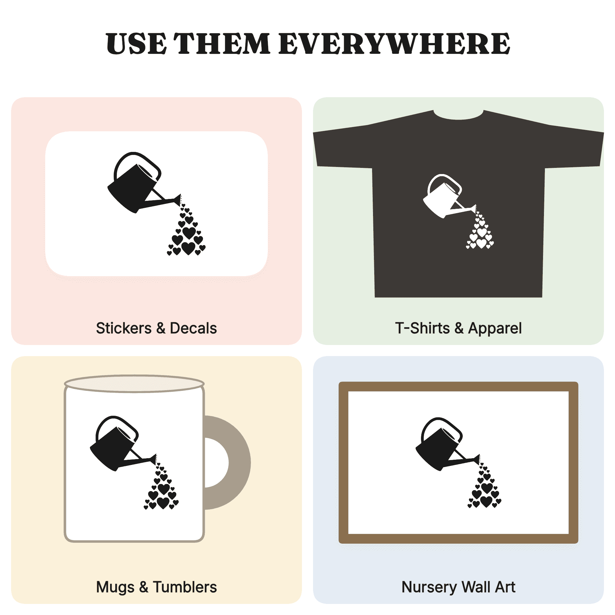 Watering Can Pouring Hearts SVG PNG Mother's Day Cut File Scandinavian Line Art Design — view 3