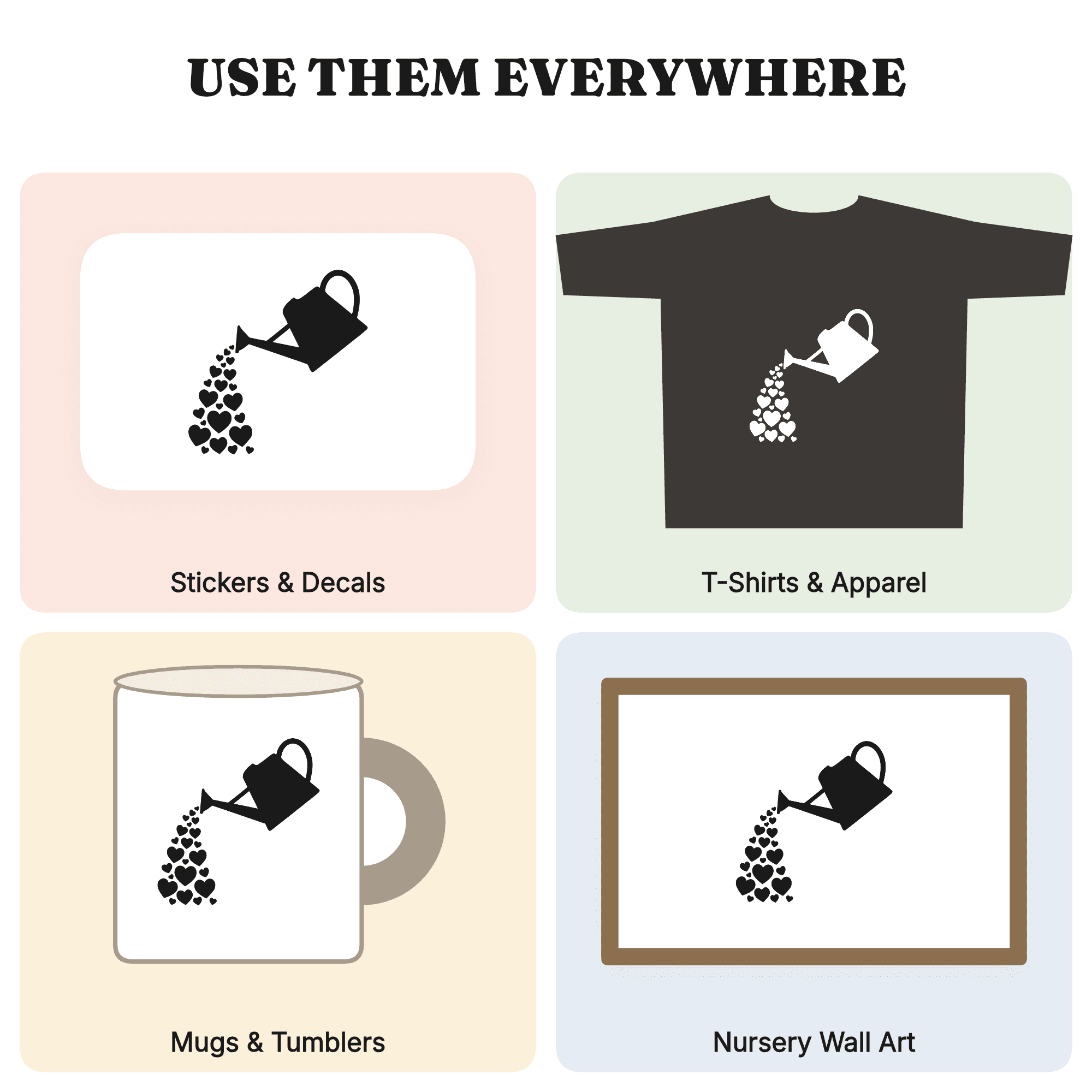 Mother's Day Watering Can SVG PNG, Heart Pour Clipart, Mom Love Cut File, Scandinavian Line Art — view 3