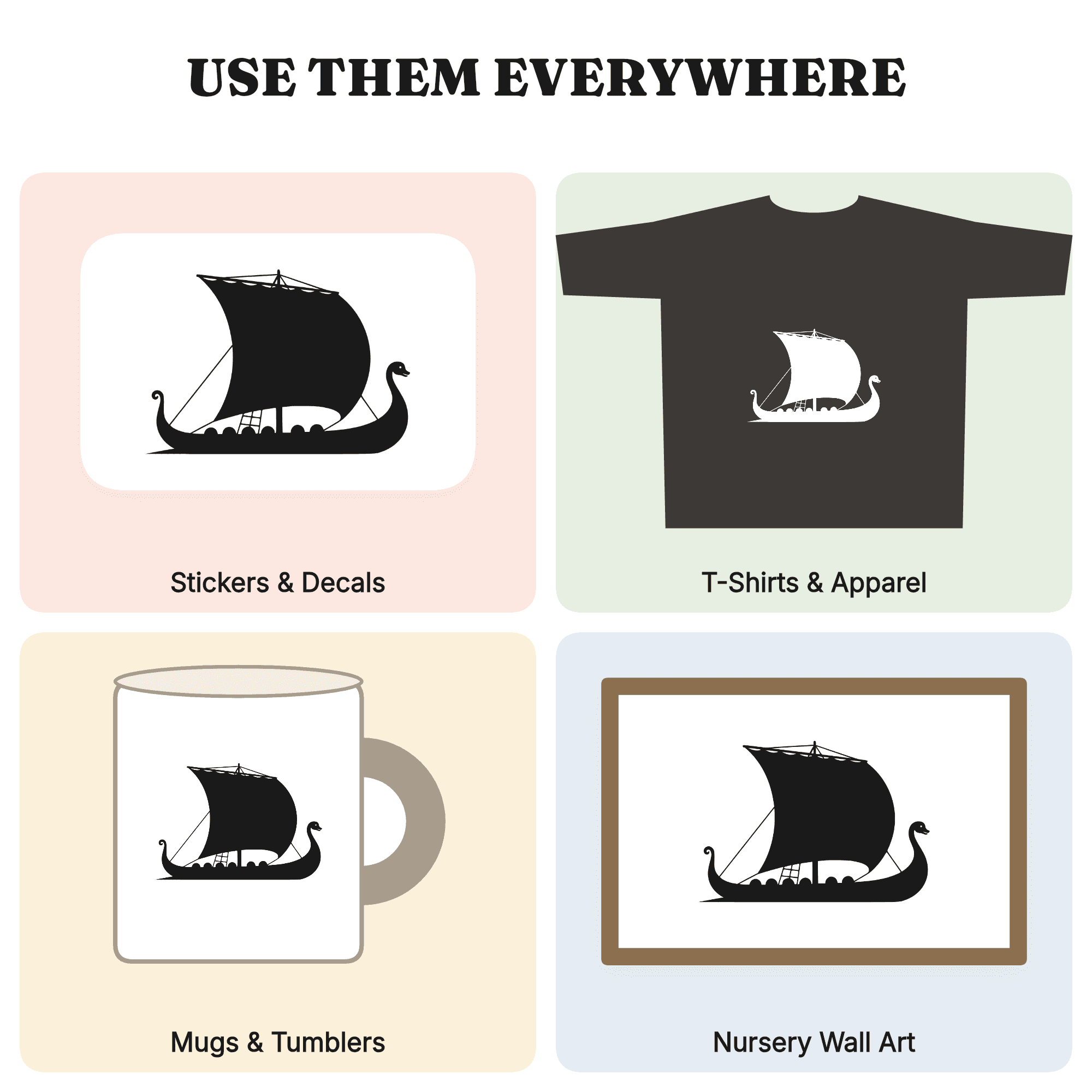 Summer Solstice Viking Ship SVG PNG, Nordic Longship Silhouette Cut File, Scandinavian Boat Design — view 3