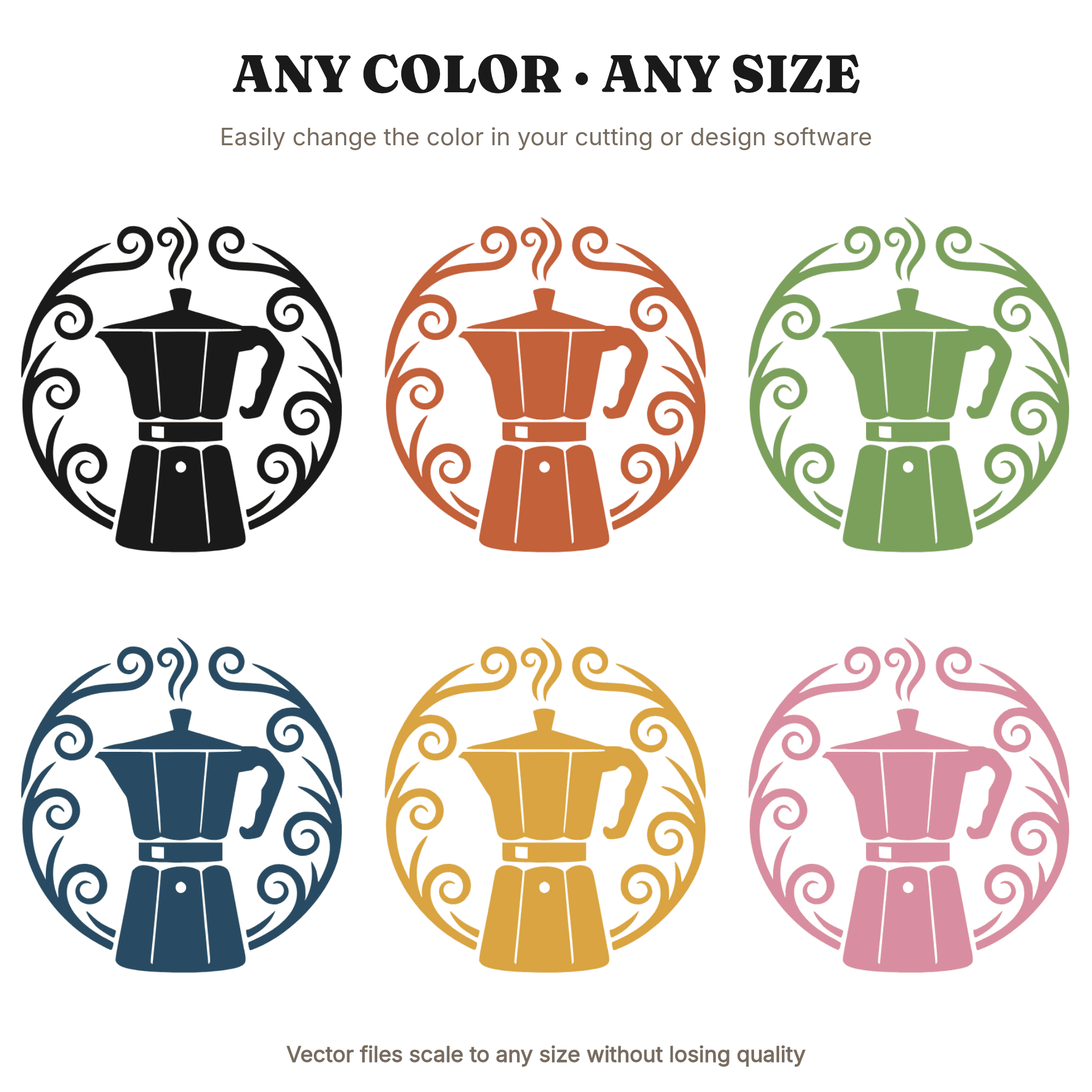 Vintage Coffee Percolator SVG PNG, Retro Stovetop Coffee Pot with Steam Swirls, Fall Autumn Craft — view 2