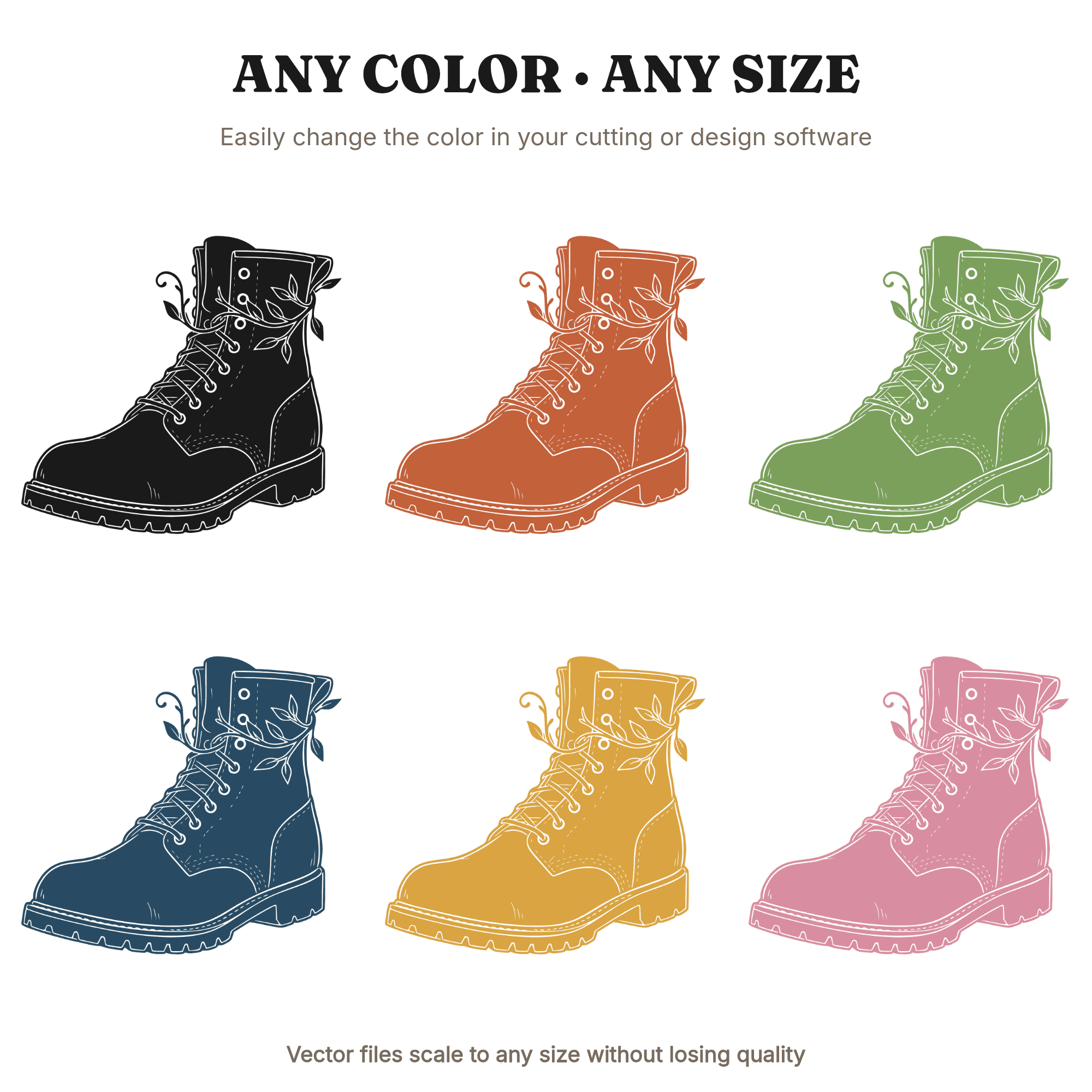 Vintage Work Boot SVG PNG, Father's Day Boot Cut File, Rugged Dad Botanical Silhouette Design — view 2