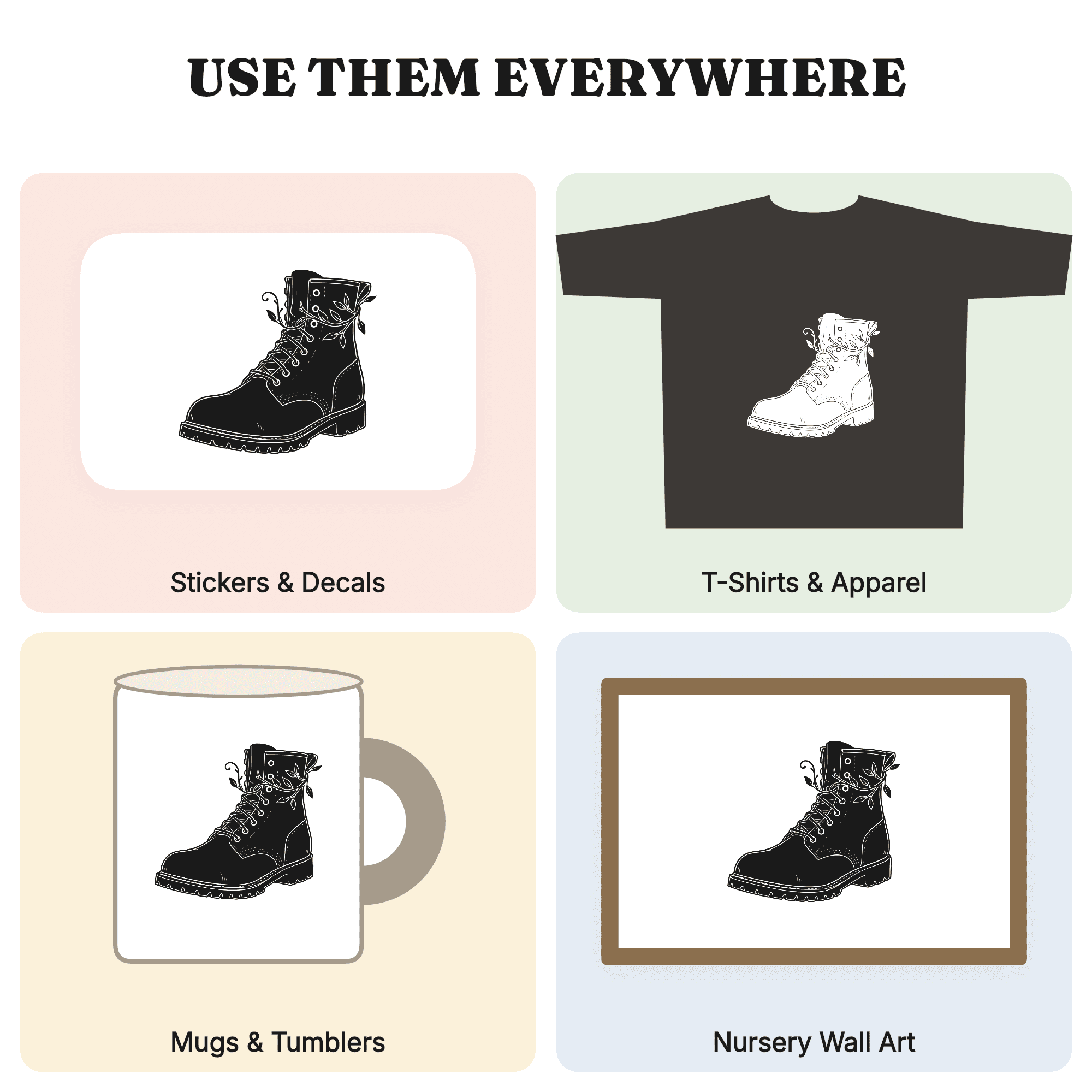 Vintage Work Boot SVG PNG, Father's Day Boot Cut File, Rugged Dad Botanical Silhouette Design — view 3