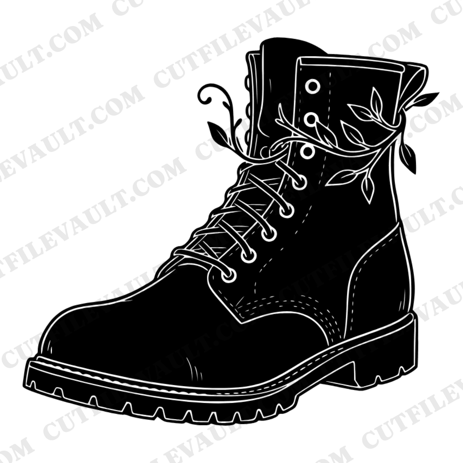 Vintage Work Boot SVG PNG, Father's Day Boot Cut File, Rugged Dad Botanical Silhouette Design — view 1