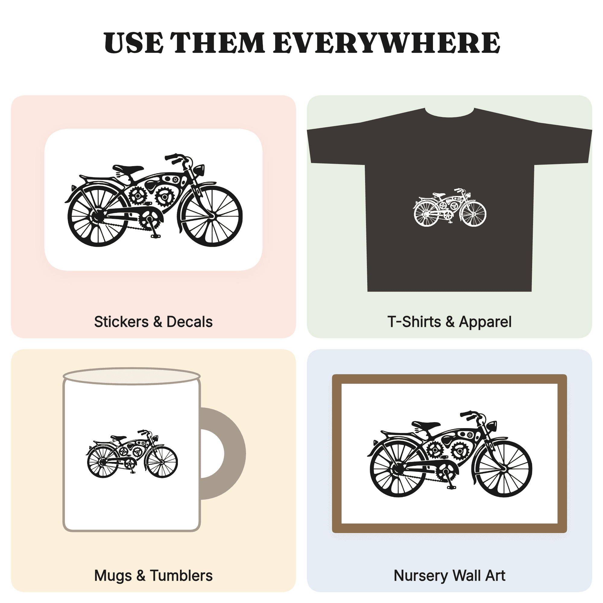 Vintage Bicycle Gears Earth Day Steampunk SVG PNG Cut File Silhouette Eco Friendly Design — view 3