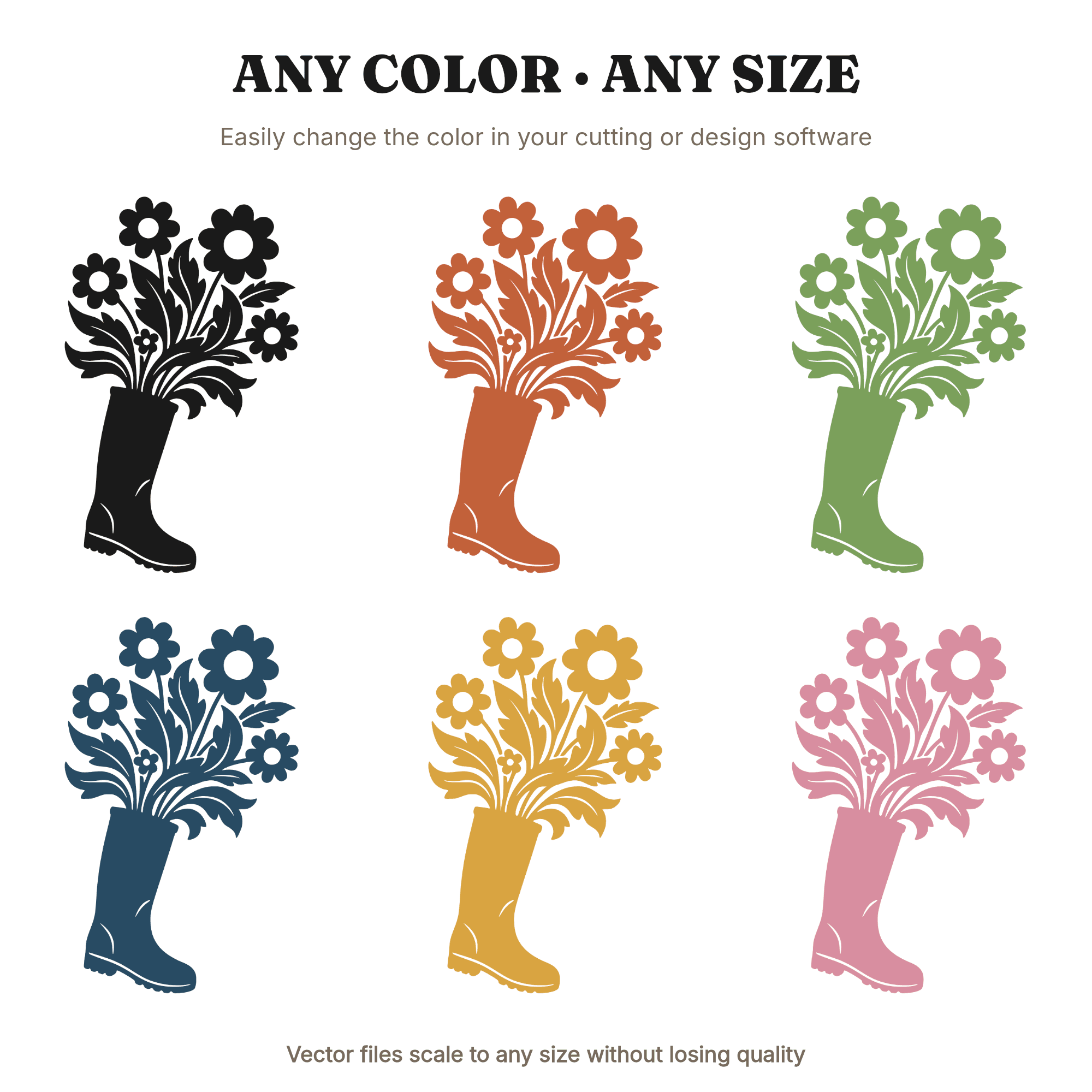 Groovy Rain Boot Planter SVG PNG Earth Day Flower Boot Cut File Retro Botanical Silhouette — view 2