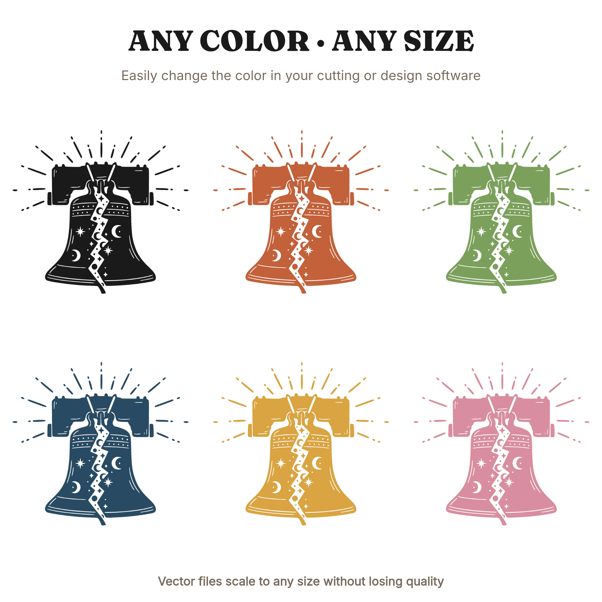 Celestial Liberty Bell SVG PNG, Mystical Zigzag Crack, Stars Independence Day Cut File Design — view 2