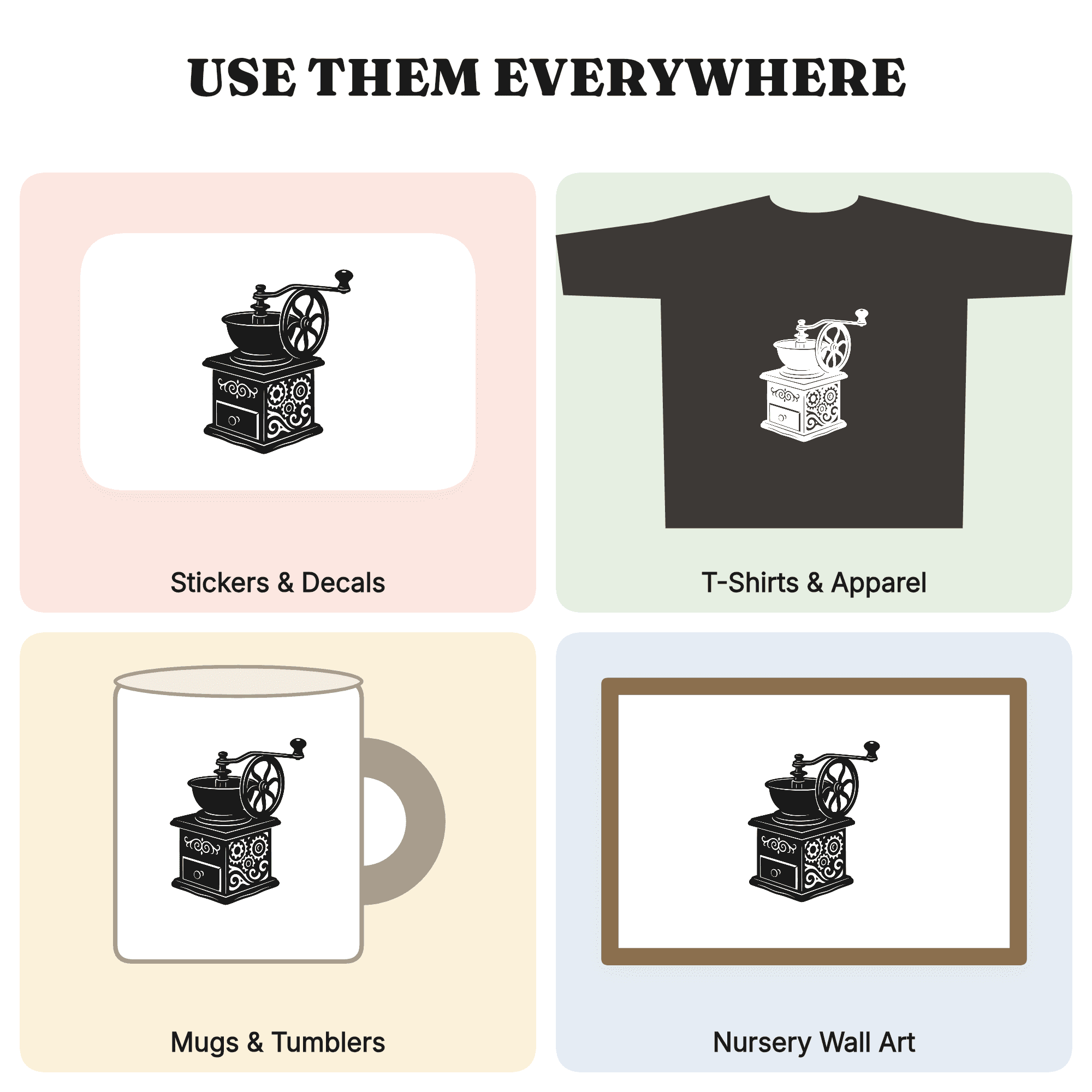 Pumpkin Spice Season Coffee Grinder SVG PNG, Retro 70s Antique Grinder Cut File, Fall Cafe Decor — view 3