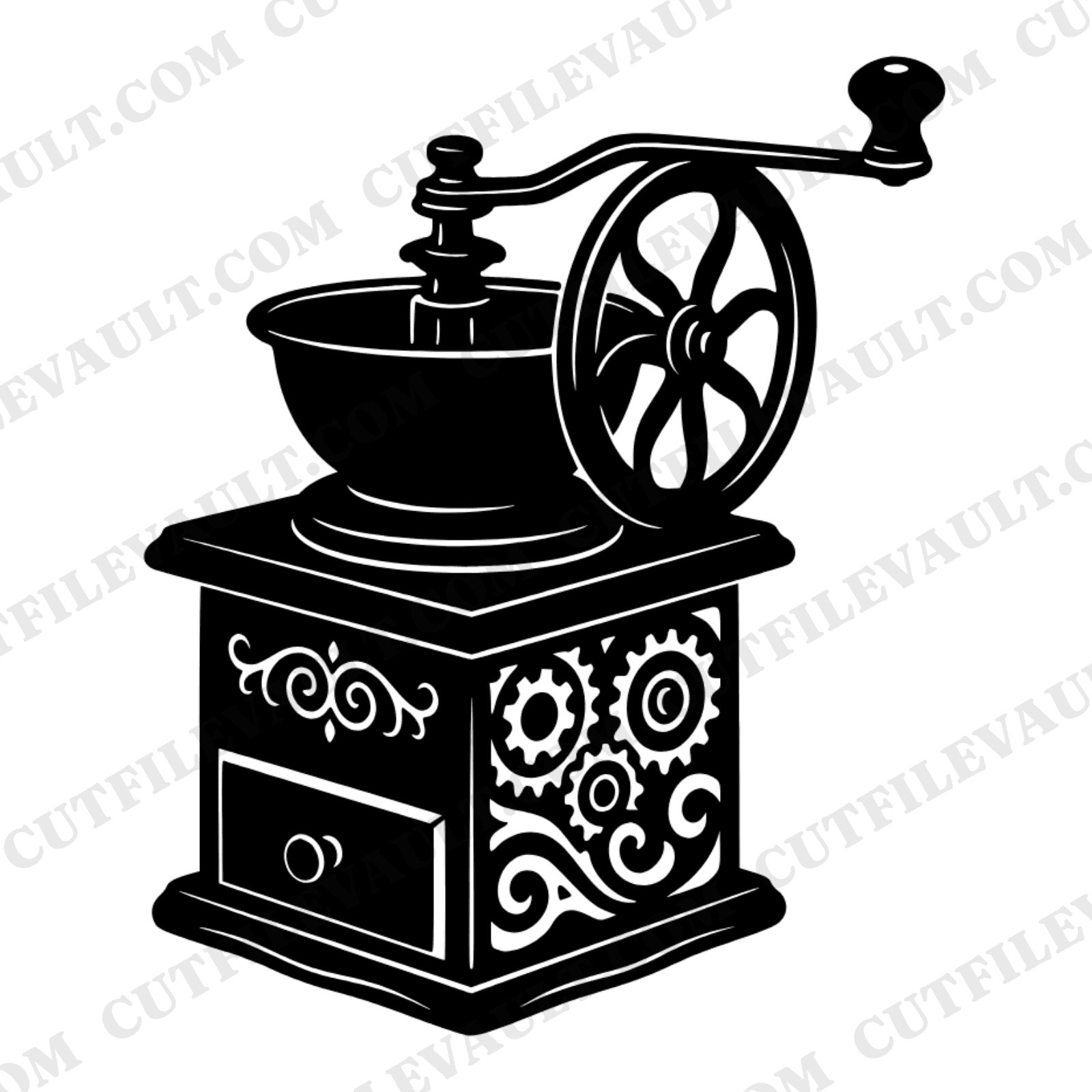 Pumpkin Spice Season Coffee Grinder SVG PNG, Retro 70s Antique Grinder Cut File, Fall Cafe Decor — view 1