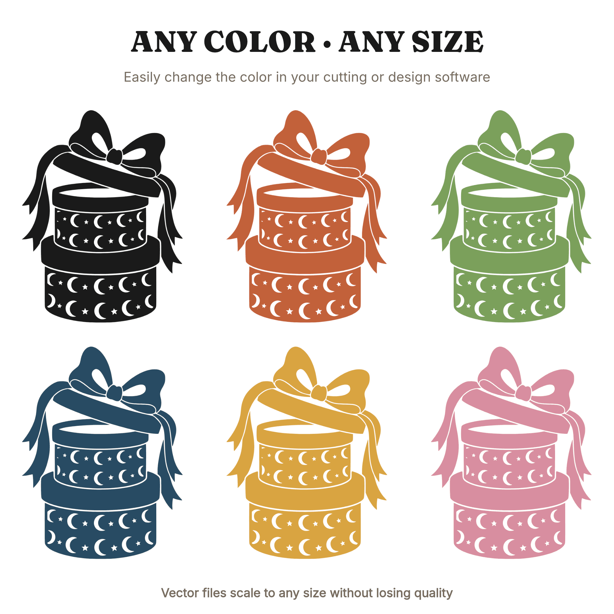 Celestial Hat Box Stack SVG PNG, Vintage Moon Stars Bow Cut File, Mystical Mother's Day Craft — view 2