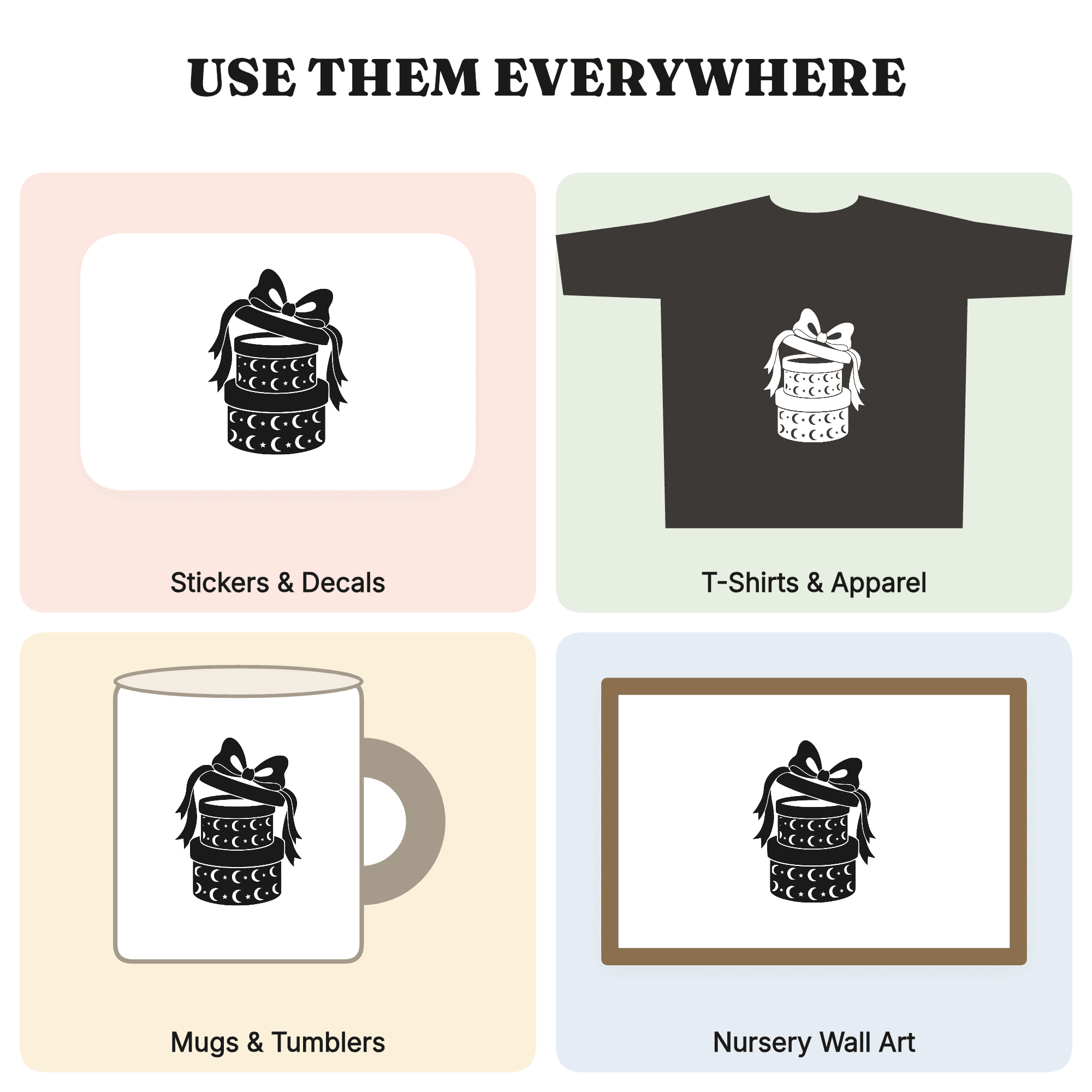 Celestial Hat Box Stack SVG PNG, Vintage Moon Stars Bow Cut File, Mystical Mother's Day Craft — view 3