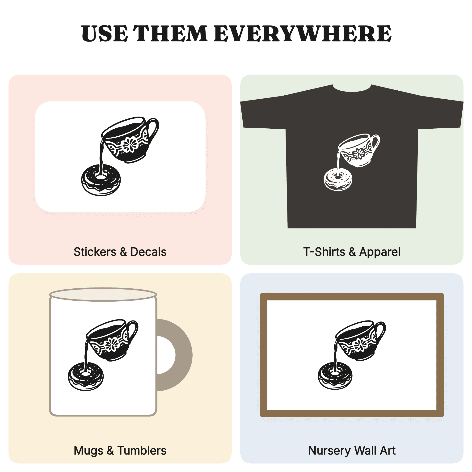 Vintage Diner Coffee Donut SVG PNG, National Donut Day Cut File, Retro 1950s Coffee Cup Silhouette — view 3