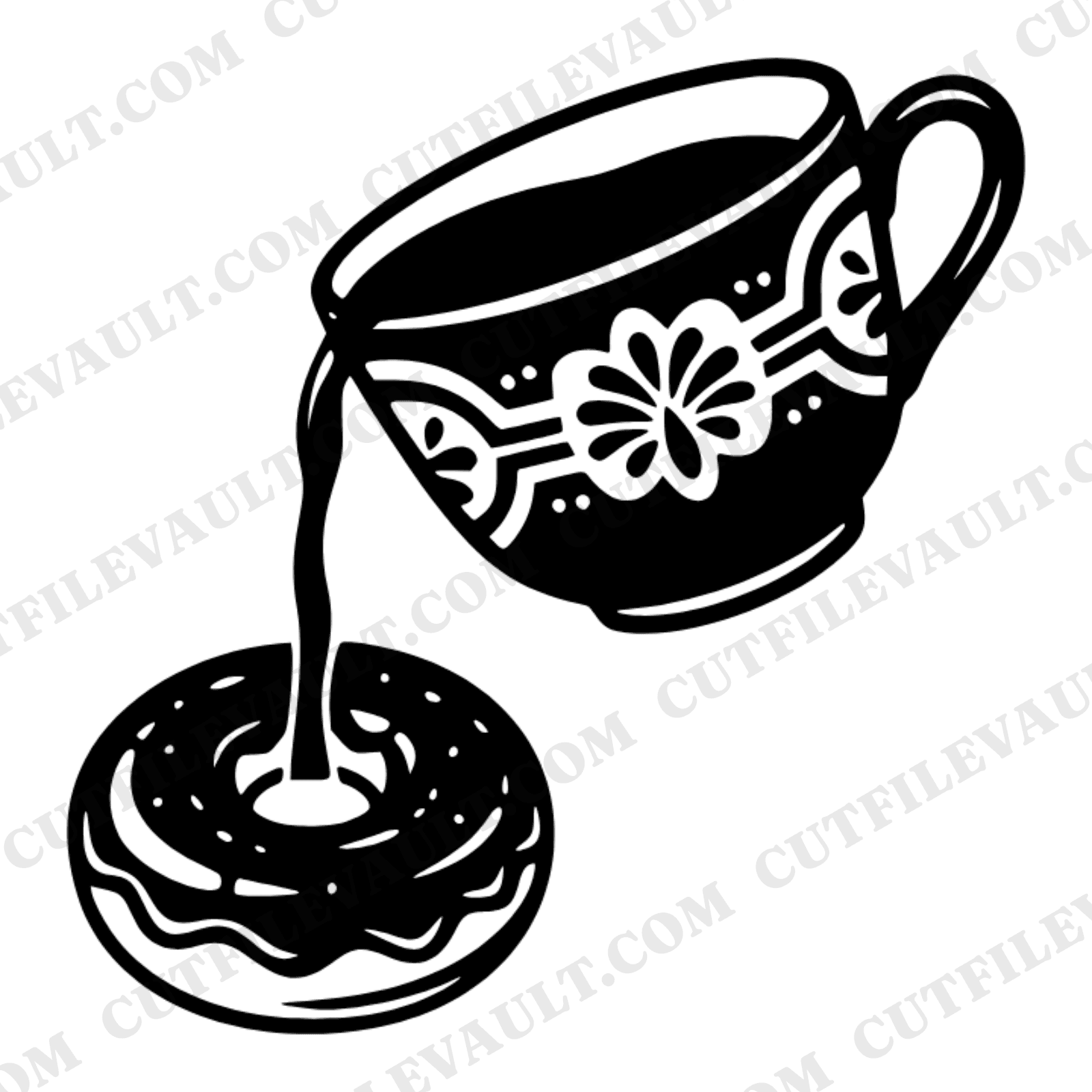 Vintage Diner Coffee Donut SVG PNG, National Donut Day Cut File, Retro 1950s Coffee Cup Silhouette — view 1