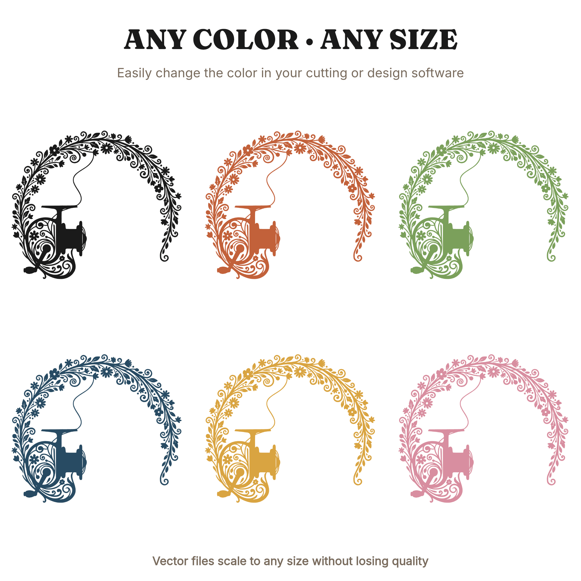 Fishing Reel SVG PNG, Art Nouveau Floral Father's Day Design, Cottagecore Fisherman Cut File — view 2